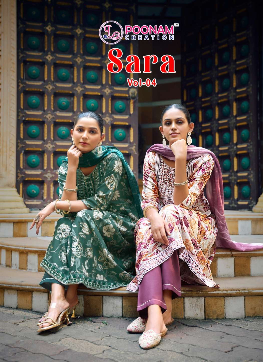 poonam creation sara-vol-4-4001-4008 series heavy rayon printed kurtis catalogue wholesale market surat 