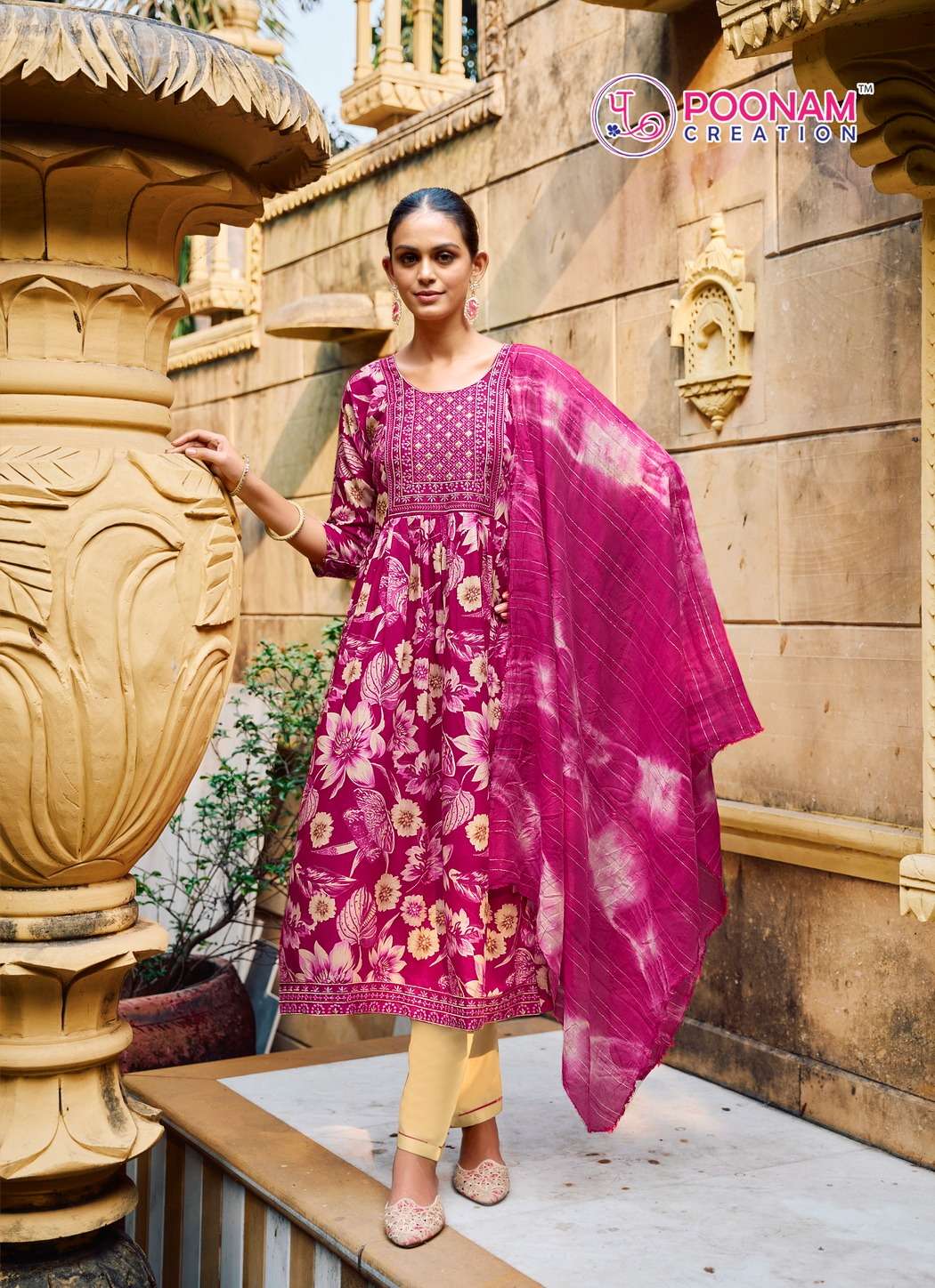 poonam creation sara-vol-4-4001-4008 series heavy rayon printed kurtis catalogue wholesale market surat 