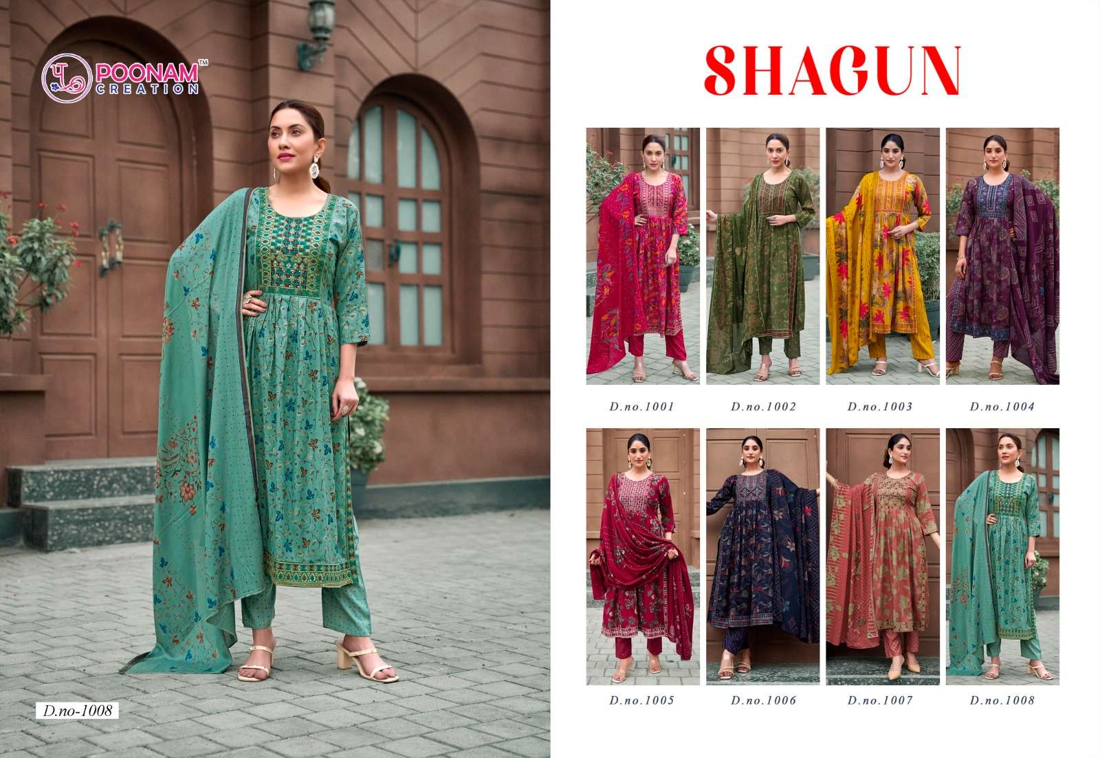 poonam shagun1001-1008 series festival special designer kurtis catalogue wholesale collection surat gujarat 
