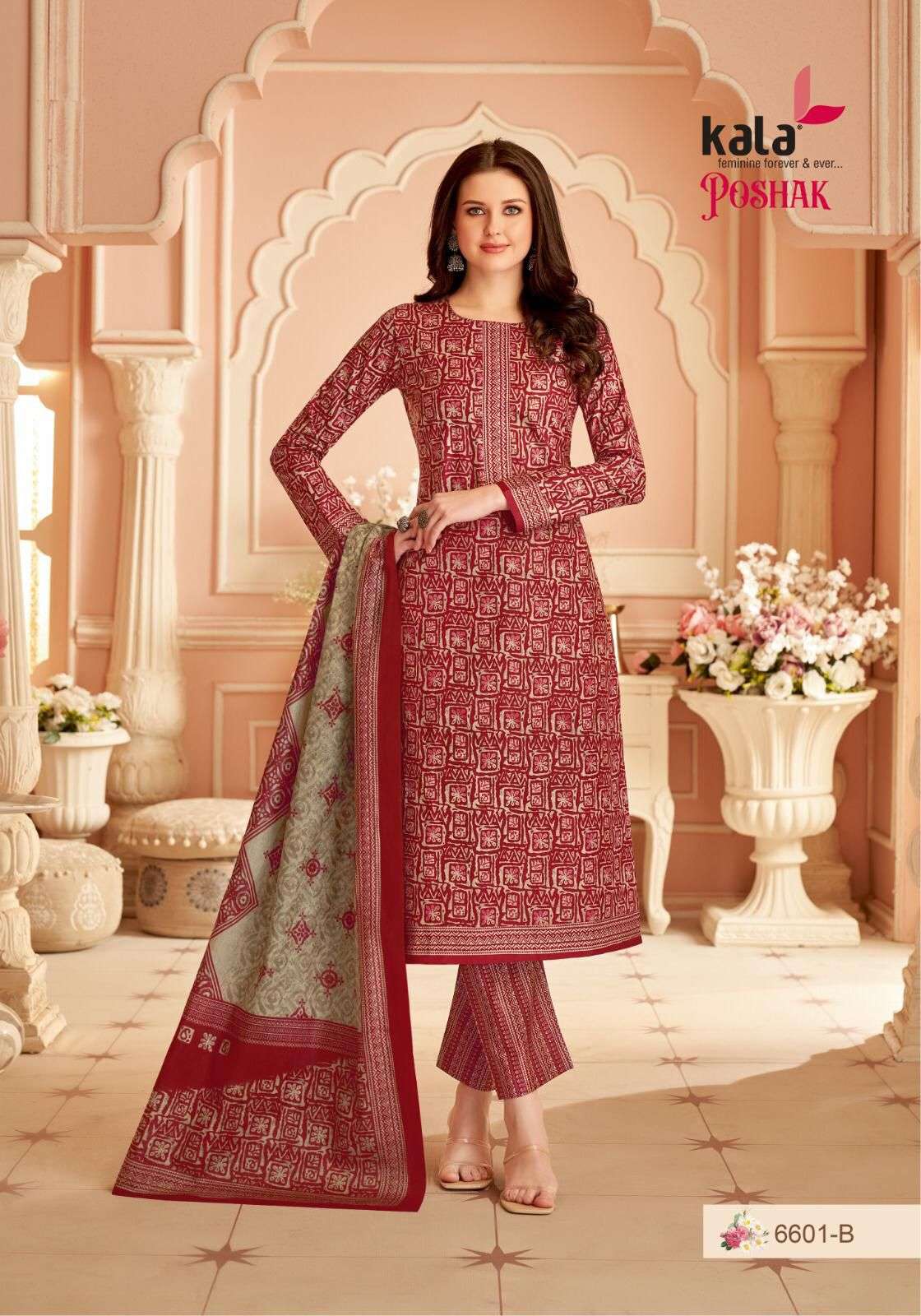 poshak vol-1 by 6601-6612 series indian designer cotton salwar suits catalogue wholesale rate surat 