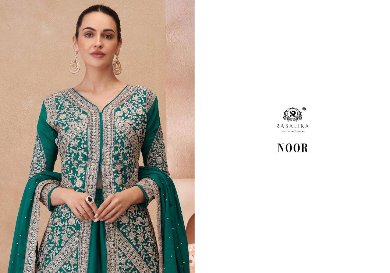 rasalika noor 2111-2114 series real chinnon silk party wear dress catalogue manufacturer surat 