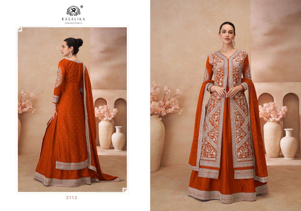 rasalika noor 2111-2114 series real chinnon silk party wear dress catalogue manufacturer surat 
