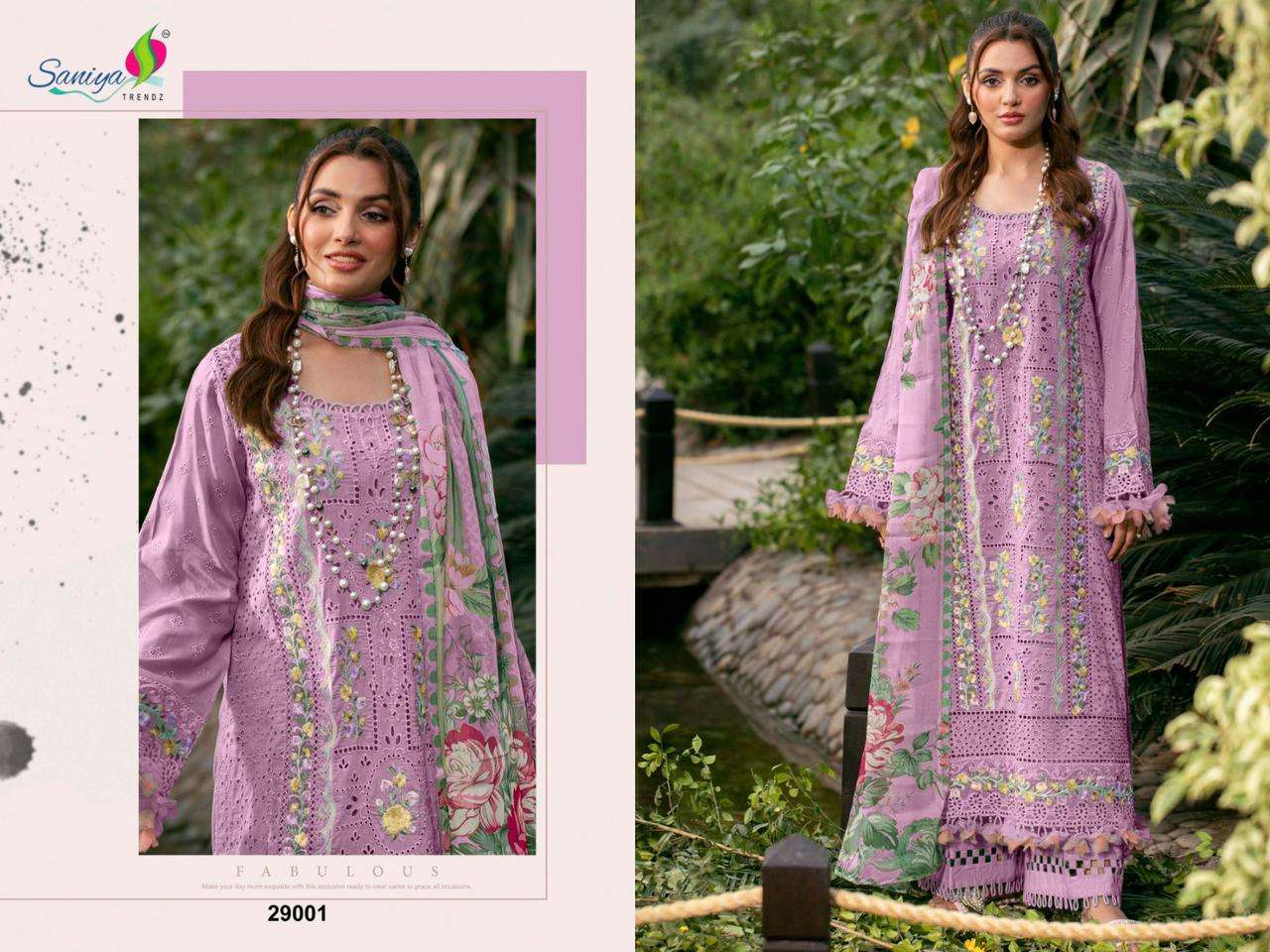 saniya trendz adan libas chikankari vol-29 29001-29003 series exclusive designer work designer suits catalogue surat gujarat