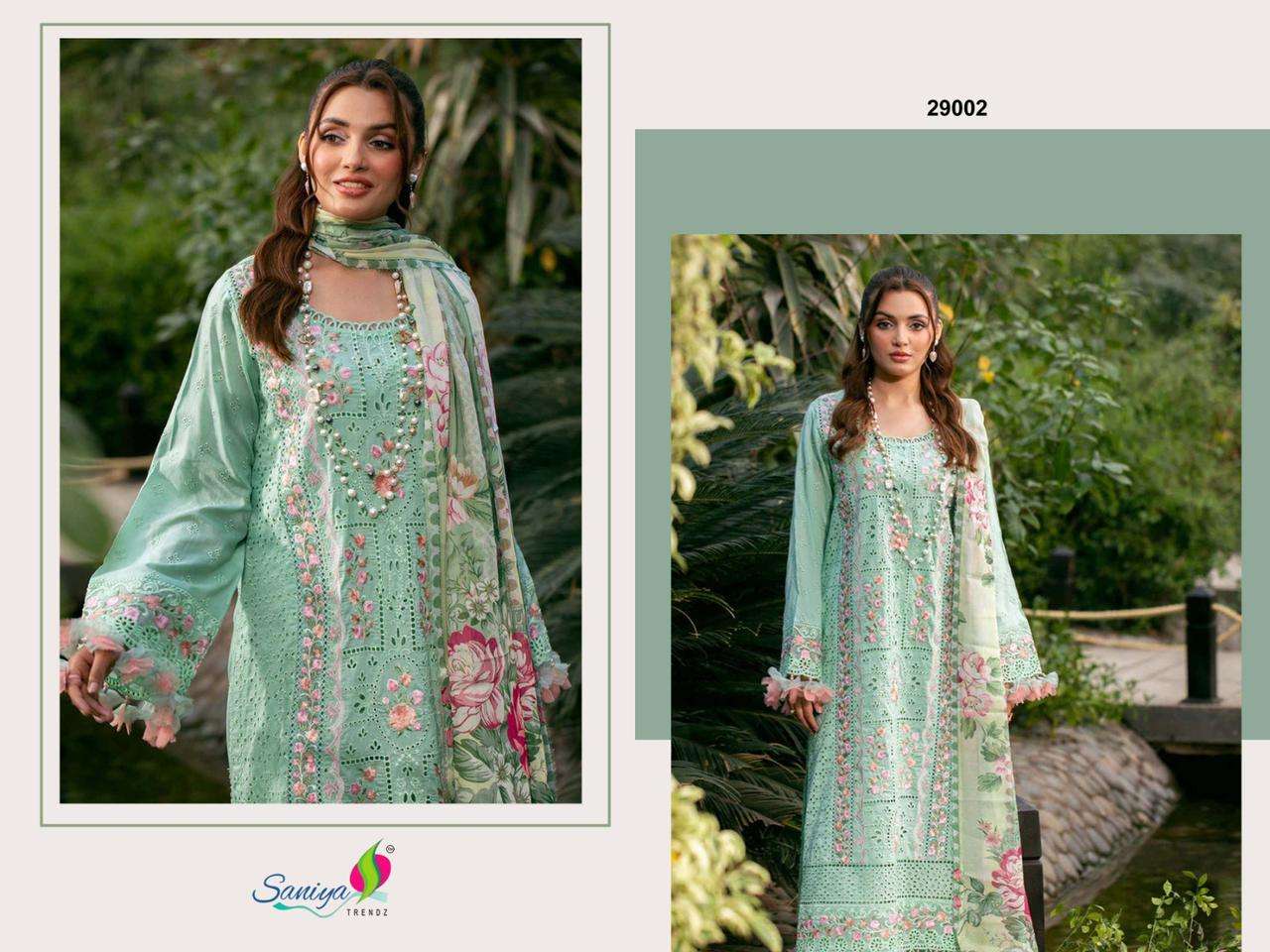 saniya trendz adan libas chikankari vol-29 29001-29003 series exclusive designer work designer suits catalogue surat gujarat