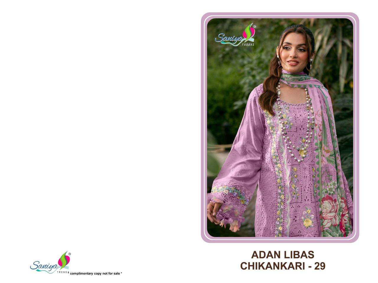 saniya trendz adan libas chikankari vol-29 29001-29003 series exclusive designer work designer suits catalogue surat gujarat
