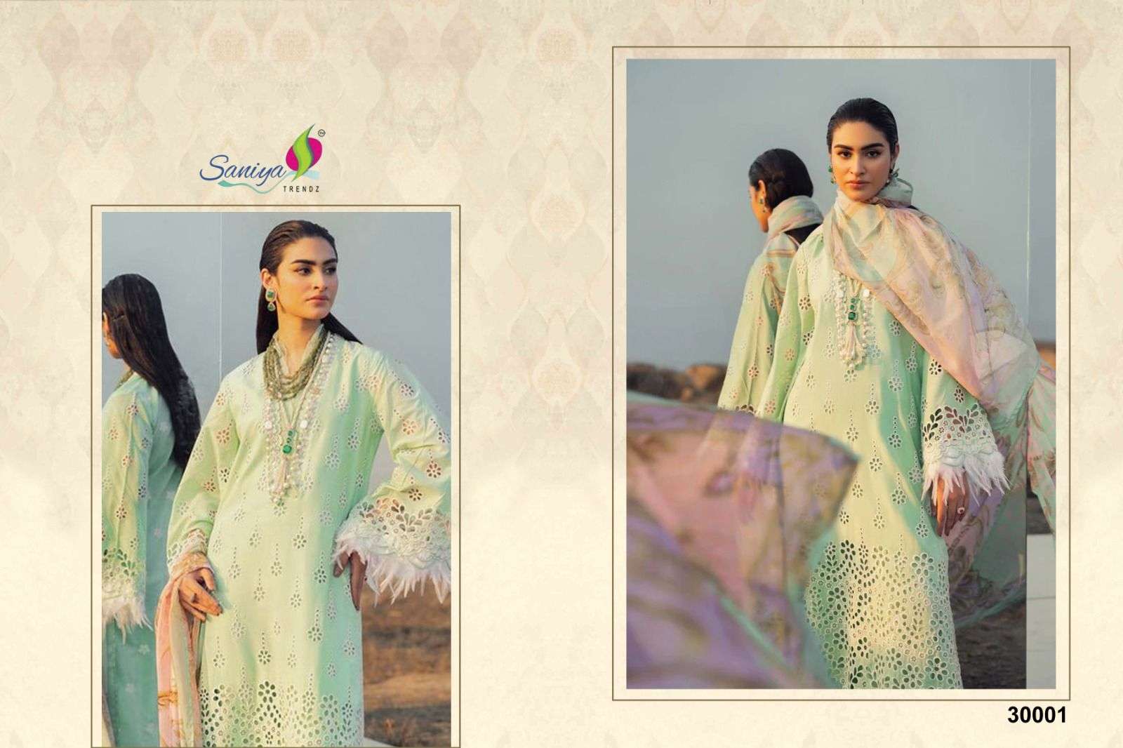 saniya trendz  adan libas chikankari vol -30 30001-30003 series exclusive designer work designer suits catalogue surat gujarat