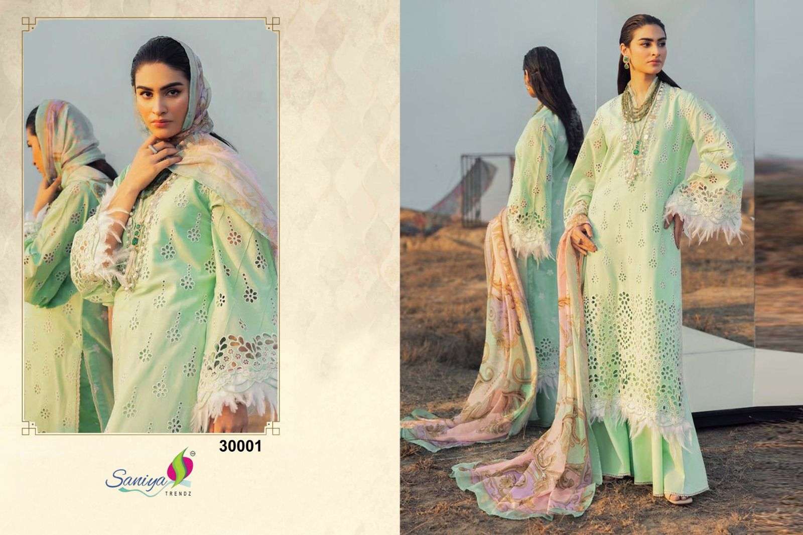 saniya trendz  adan libas chikankari vol -30 30001-30003 series exclusive designer work designer suits catalogue surat gujarat