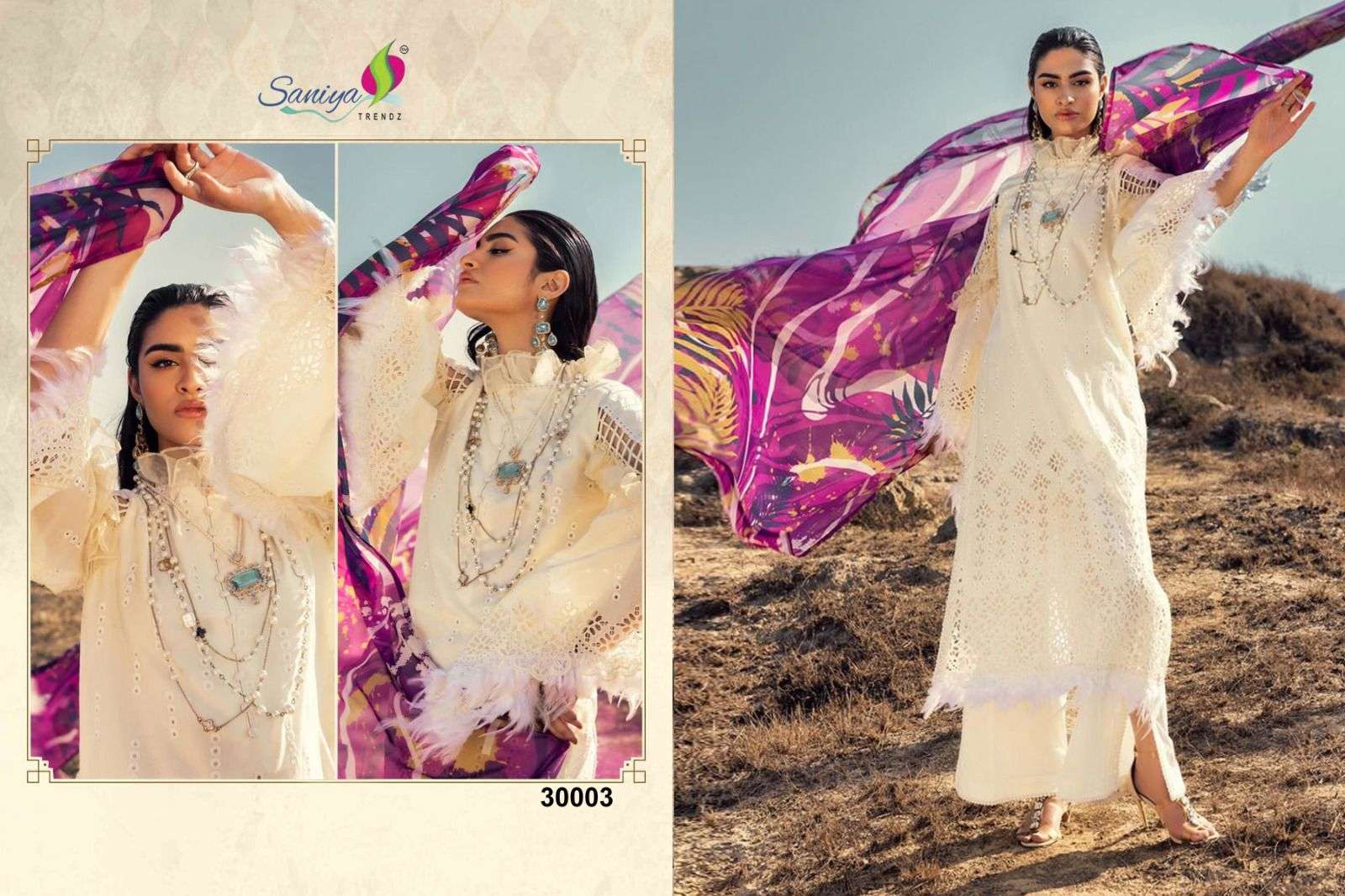 saniya trendz  adan libas chikankari vol -30 30001-30003 series exclusive designer work designer suits catalogue surat gujarat