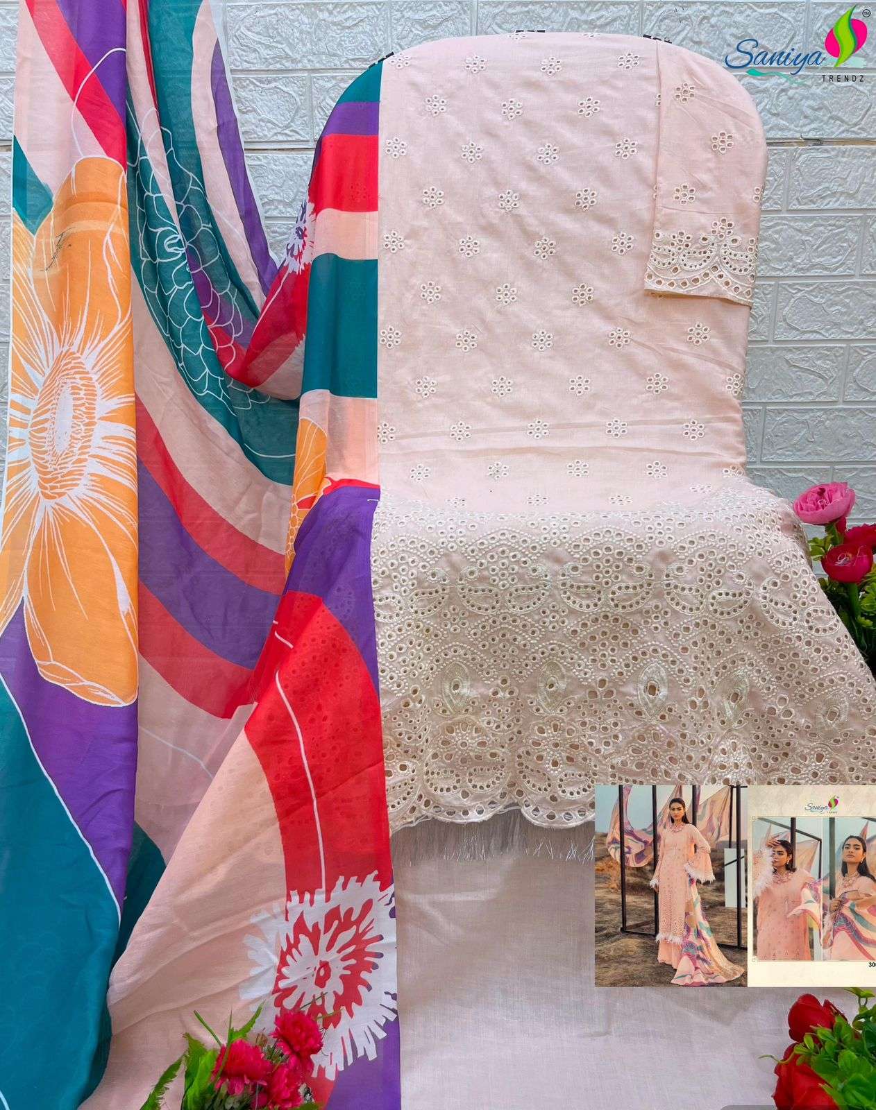 saniya trendz  adan libas chikankari vol -30 30001-30003 series exclusive designer work designer suits catalogue surat gujarat