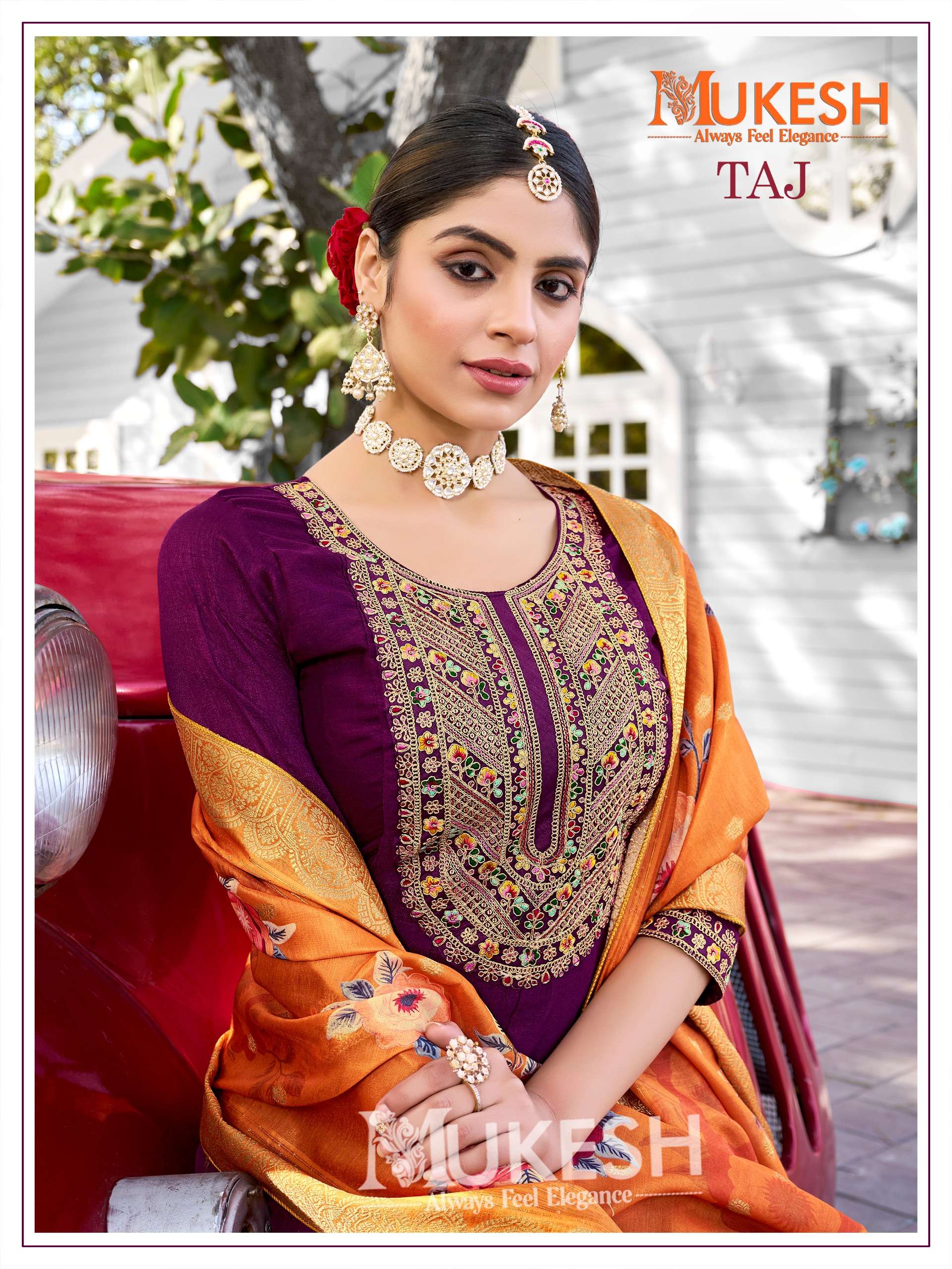 taj by mukesh 1001-1004 series pure viscose vichitra silk designer kurtis catalogue wholesaler rate surat 