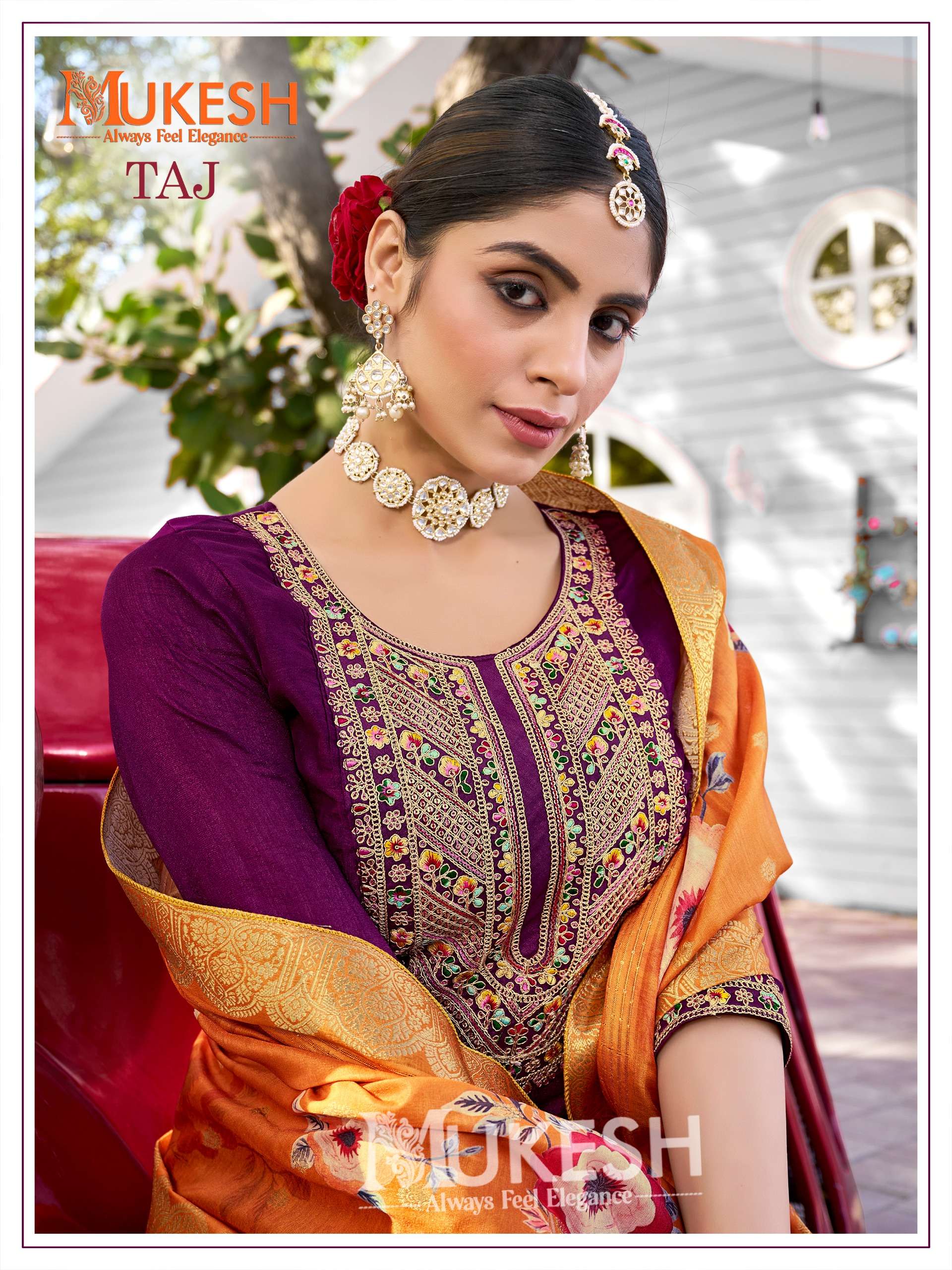 taj by mukesh 1001-1004 series pure viscose vichitra silk designer kurtis catalogue wholesaler rate surat 