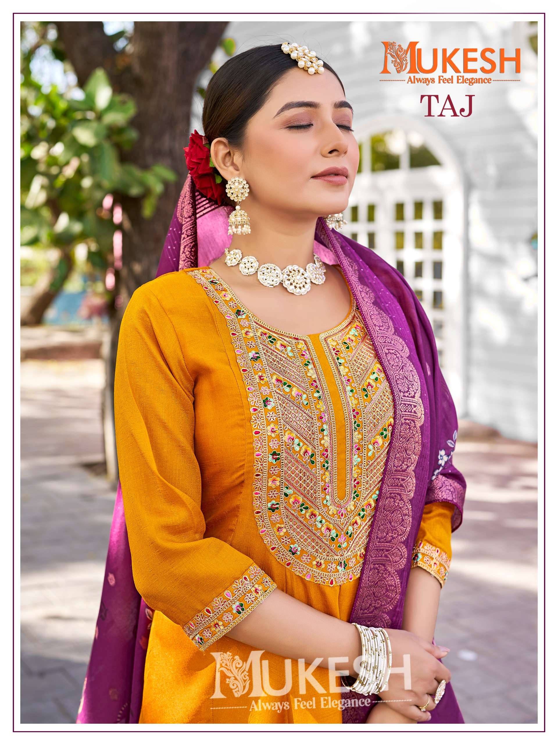 taj by mukesh 1001-1004 series pure viscose vichitra silk designer kurtis catalogue wholesaler rate surat 