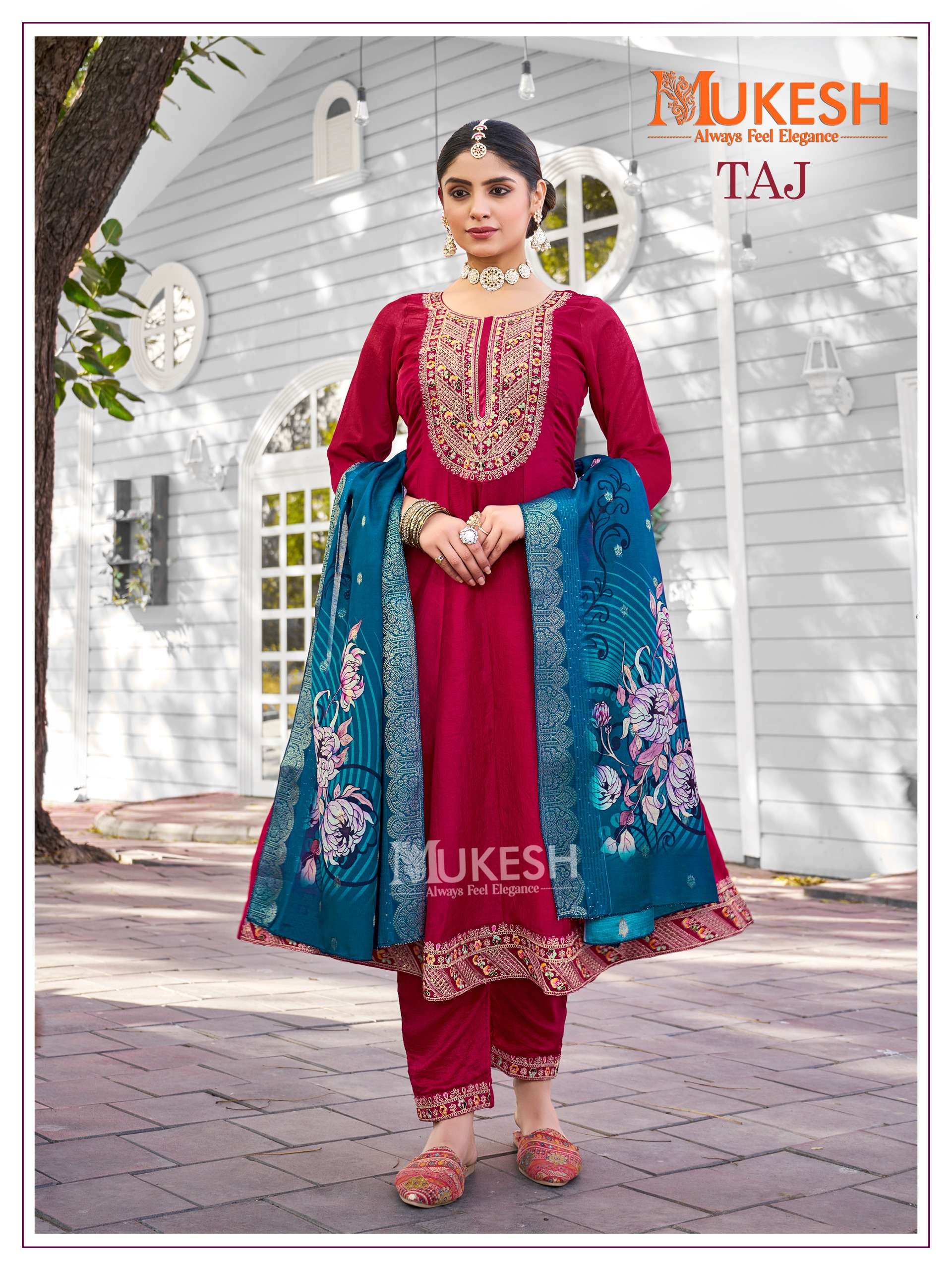 taj by mukesh 1001-1004 series pure viscose vichitra silk designer kurtis catalogue wholesaler rate surat 