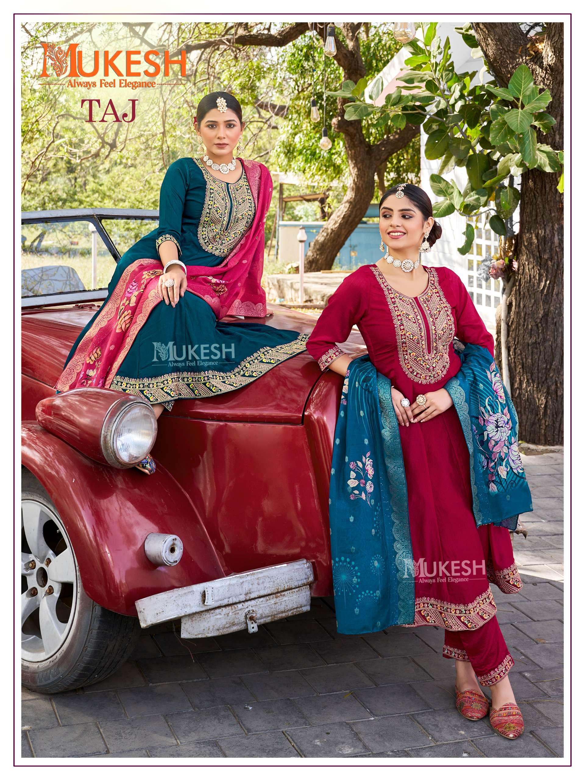 taj by mukesh 1001-1004 series pure viscose vichitra silk designer kurtis catalogue wholesaler rate surat 