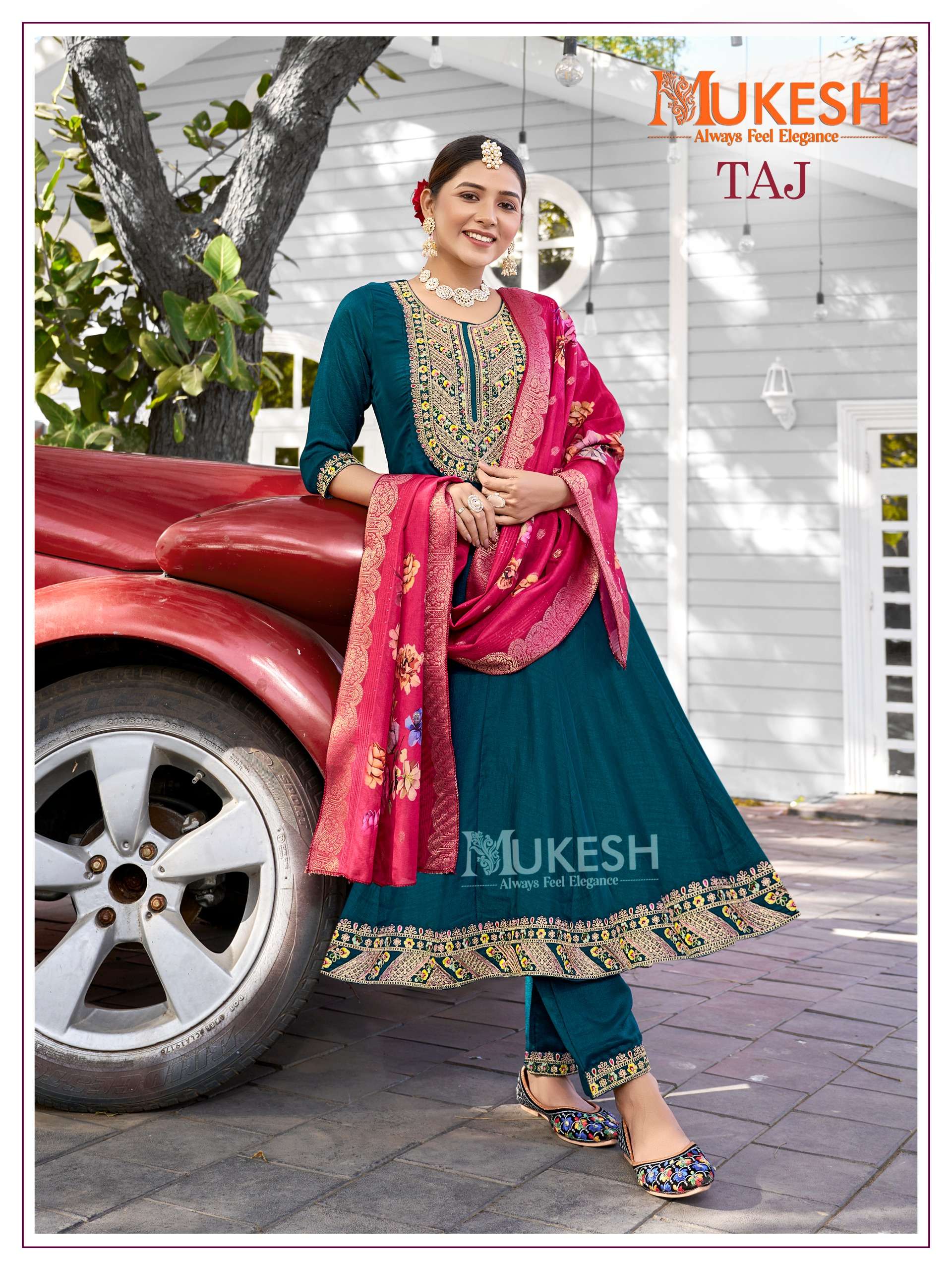 taj by mukesh 1001-1004 series pure viscose vichitra silk designer kurtis catalogue wholesaler rate surat 