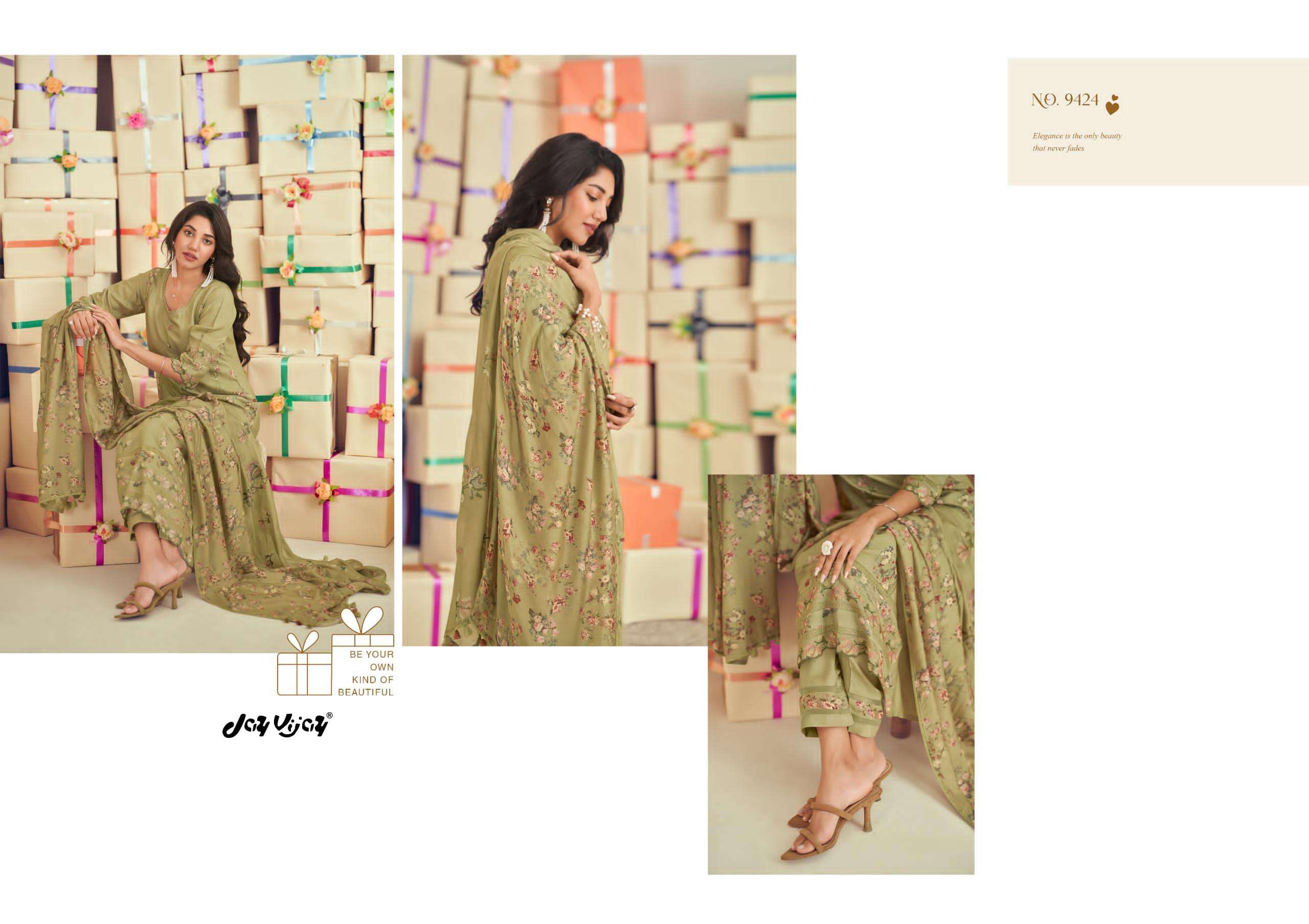 uphaar by jayvijay 9421-9426 series pure muslin silk designer salwar kameez catalogue wholesaler surat 