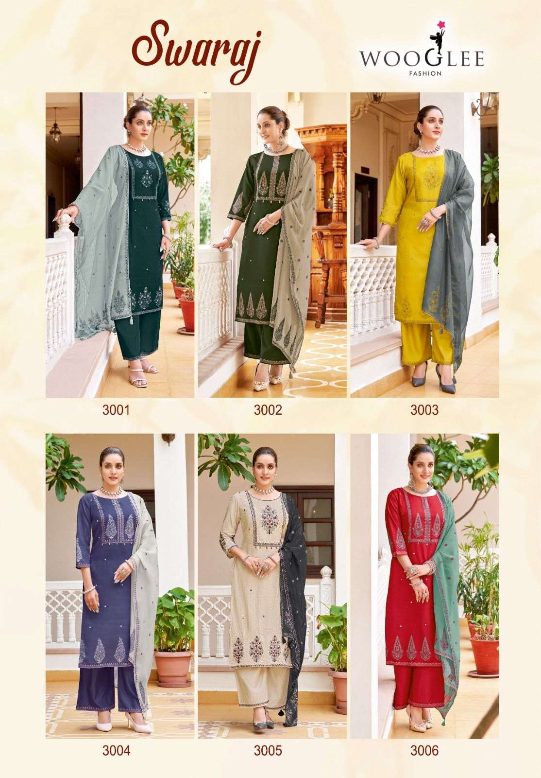 wooglee fashion swaraj 3001-3006 series viscos designer kurtis catalogue wholesale collection surat