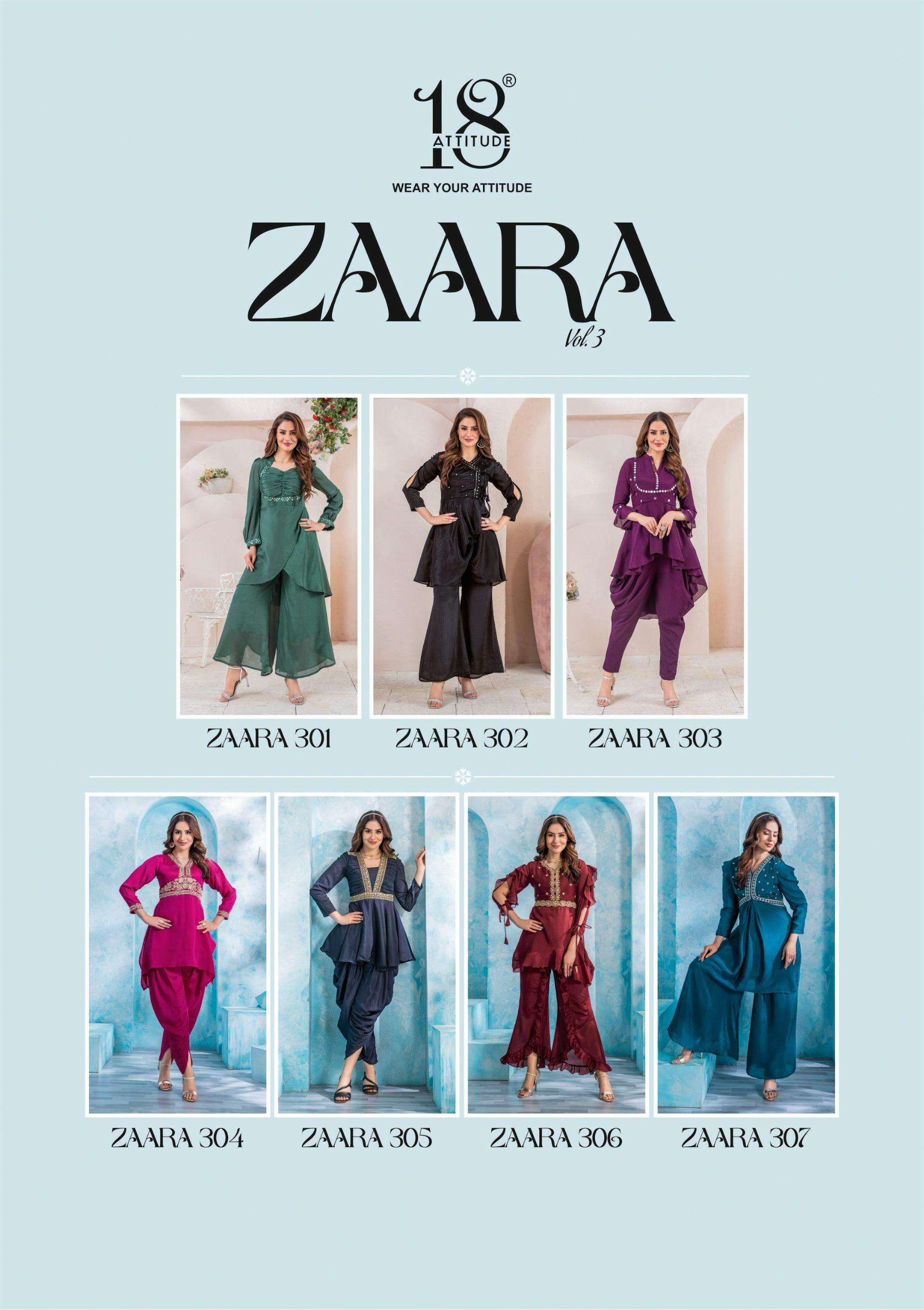 18 attitude zaara vol-3 chinnon silk designer kurtis catalogue wholesale dealer surat gujarat