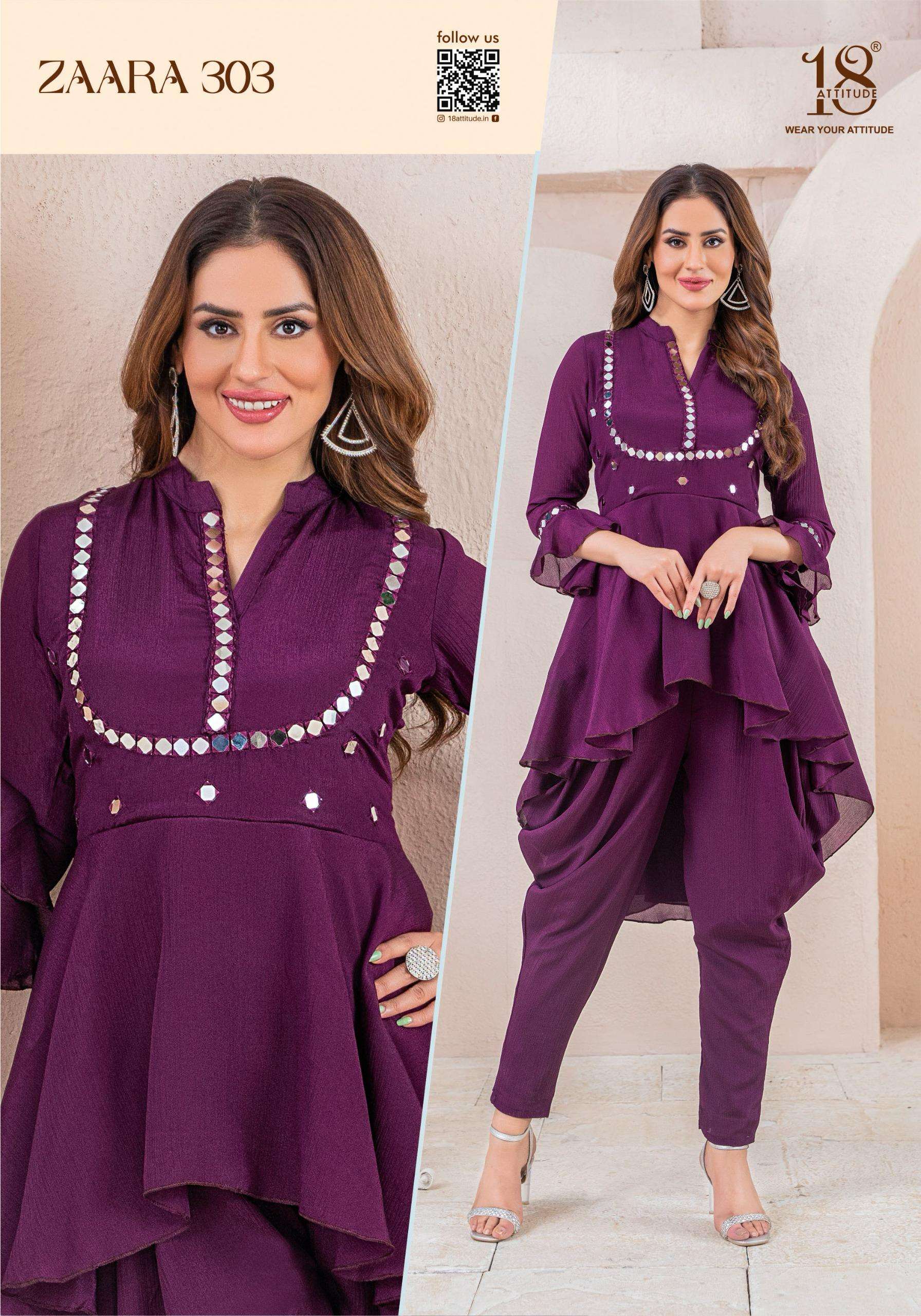 18 attitude zaara vol-3 chinnon silk designer kurtis catalogue wholesale dealer surat gujarat