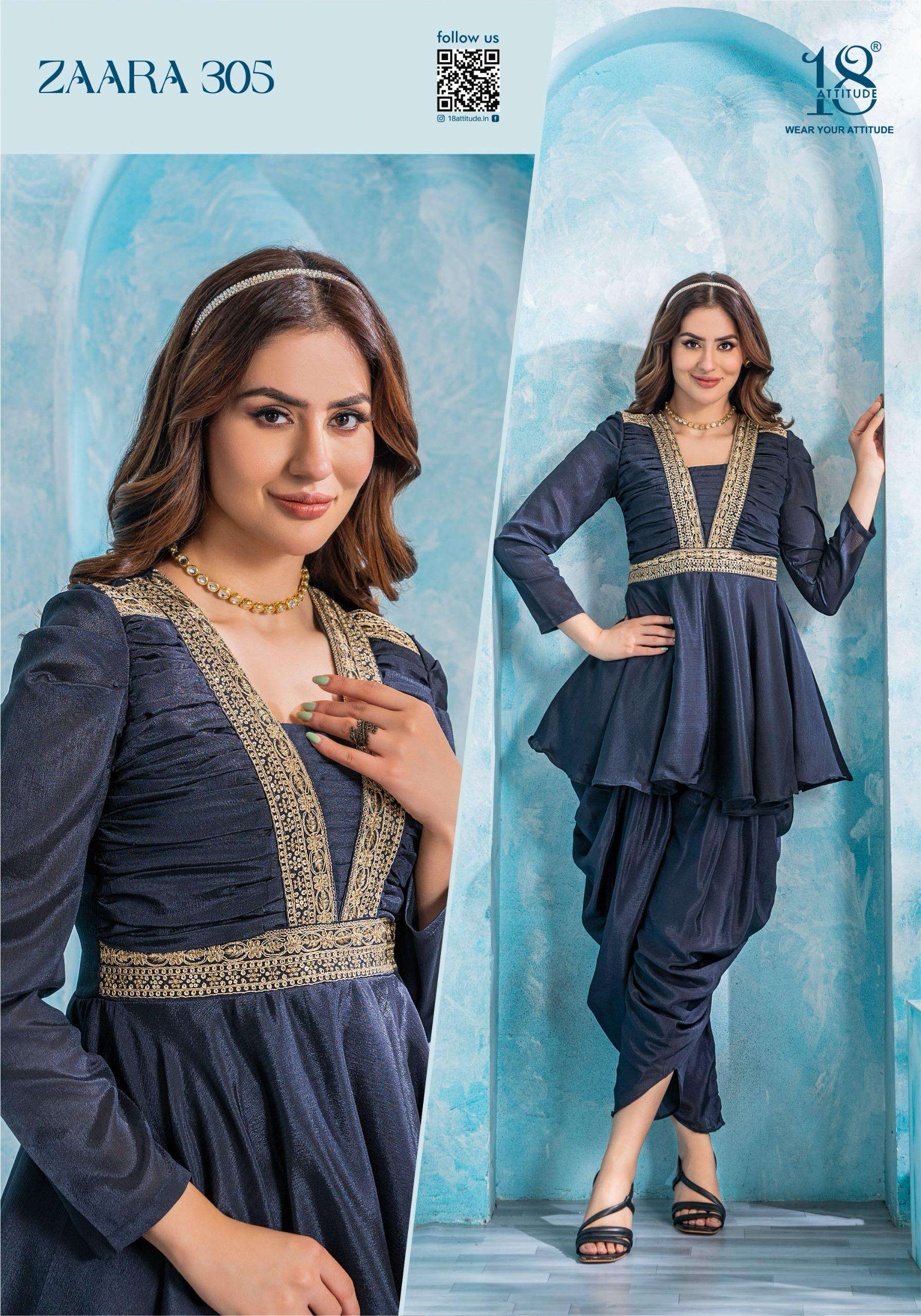 18 attitude zaara vol-3 chinnon silk designer kurtis catalogue wholesale dealer surat gujarat