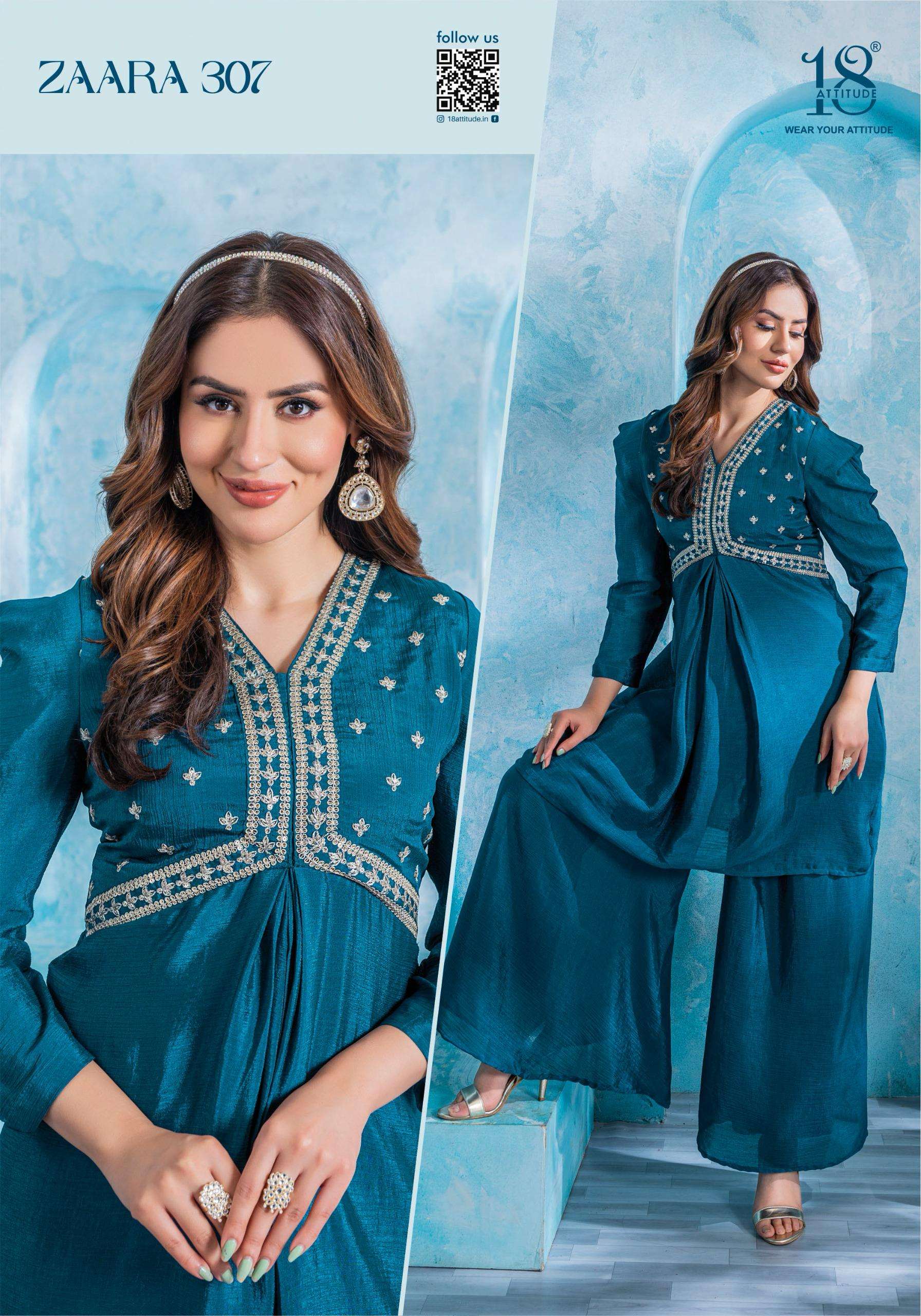 18 attitude zaara vol-3 chinnon silk designer kurtis catalogue wholesale dealer surat gujarat