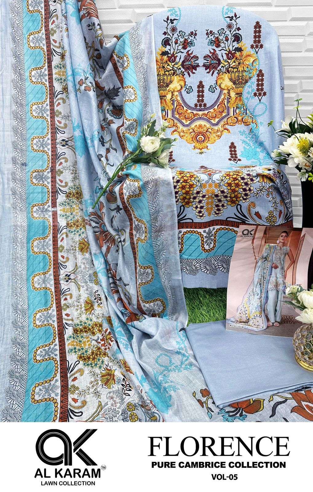 al karam florence vol-5 5001-5006 series  unstitched designer salwar kameez catalogue surat gujrat 