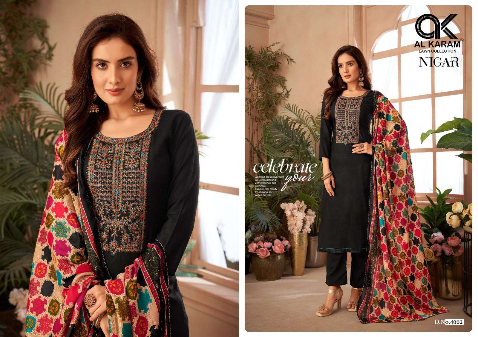 al karam nigar vol-4 4001-4006 series rayon designer dress material catalogue wholesale price surat gujrat