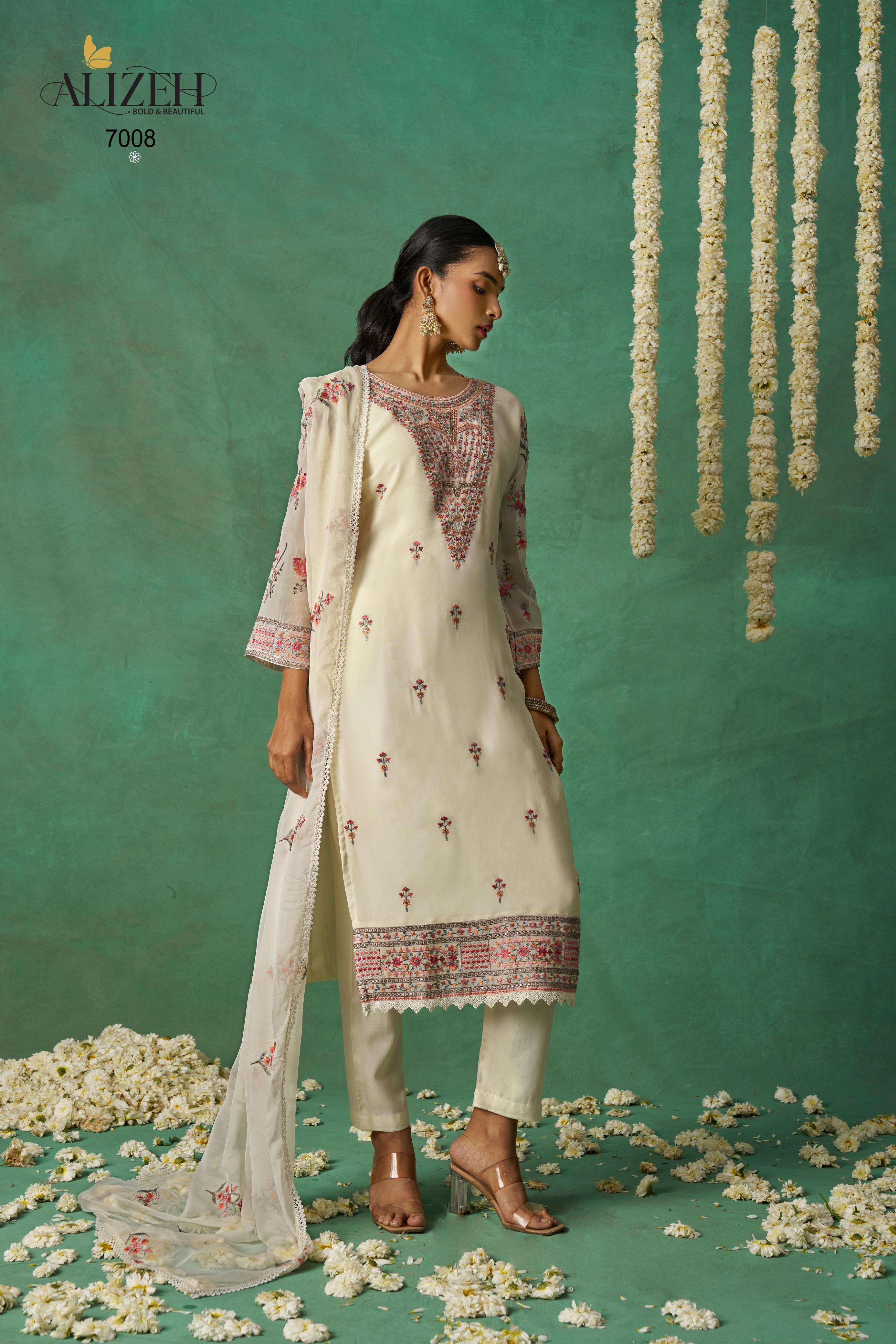 alizeh rose white colour party wear readymade salwar suits catalogue surat gujarat 