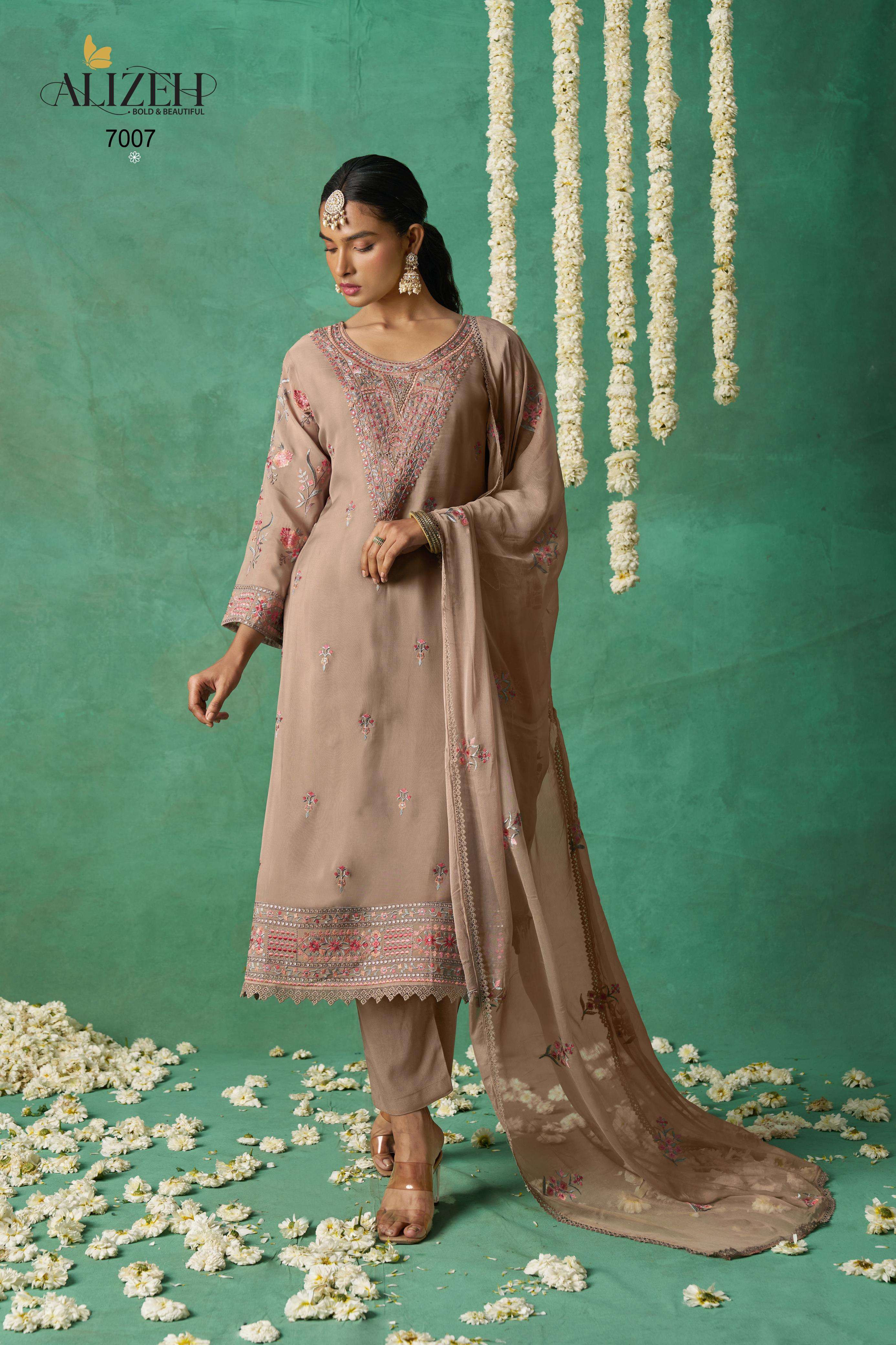 alizeh rose white colour party wear readymade salwar suits catalogue surat gujarat 