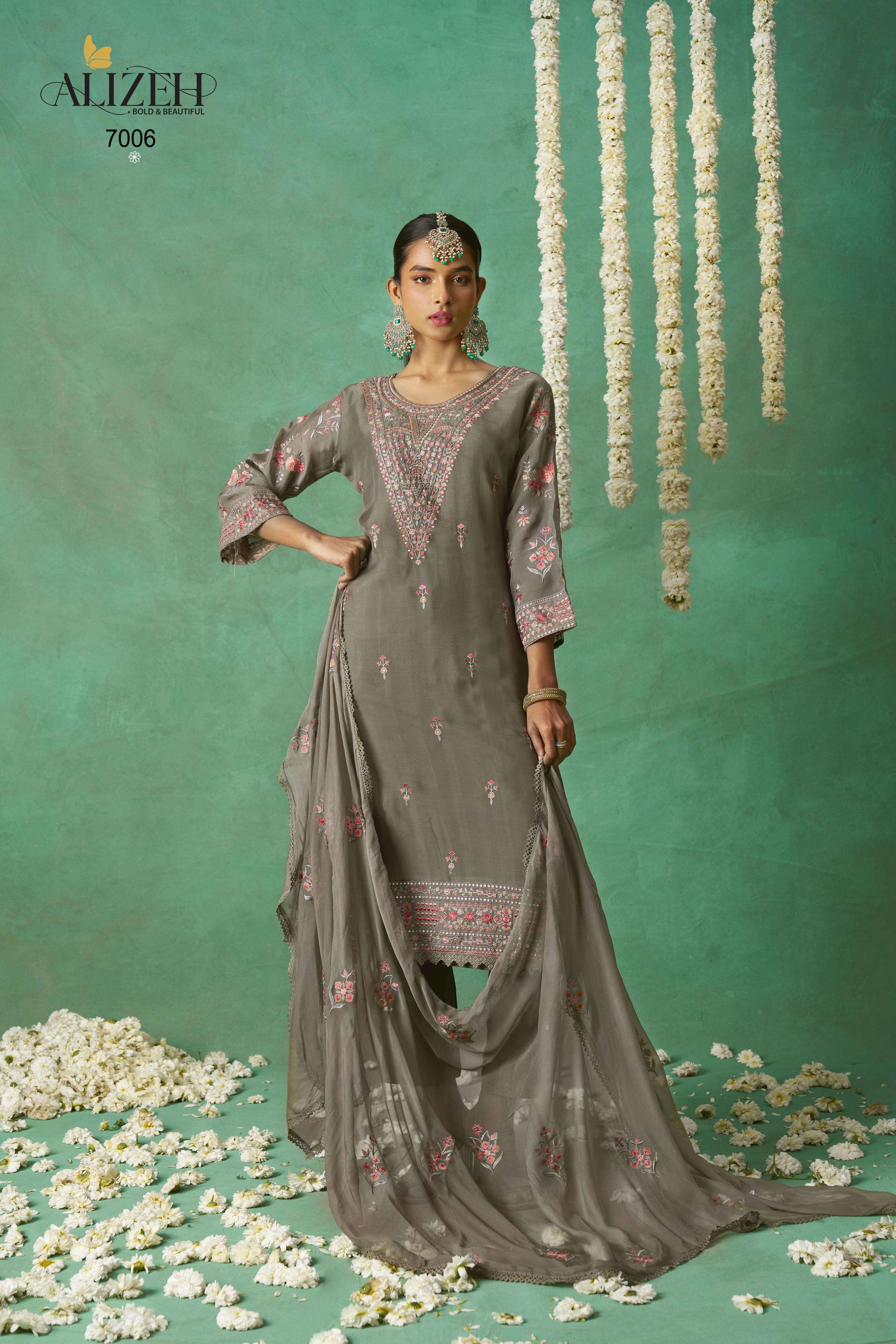 alizeh rose white colour party wear readymade salwar suits catalogue surat gujarat 