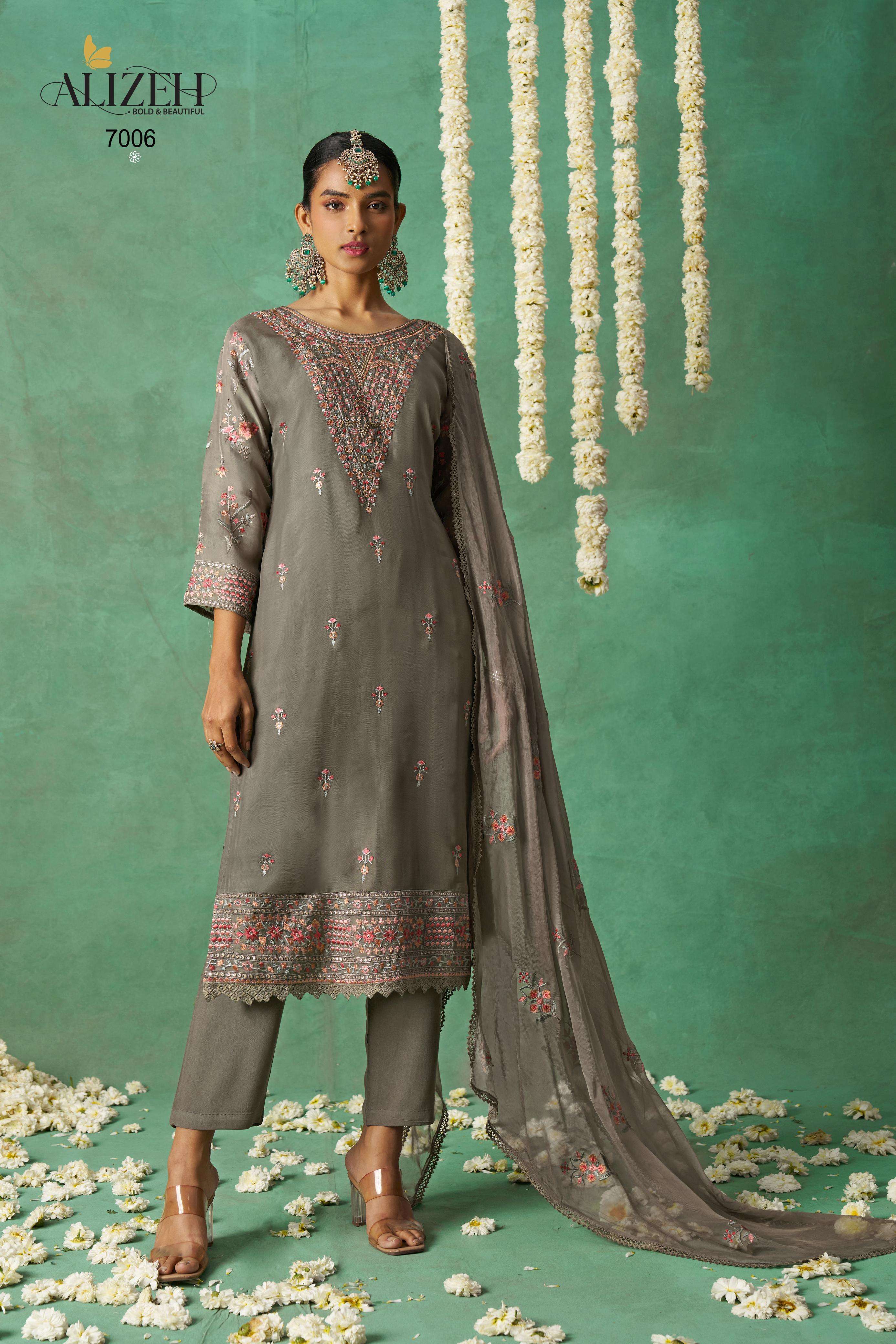 alizeh rose white colour party wear readymade salwar suits catalogue surat gujarat 