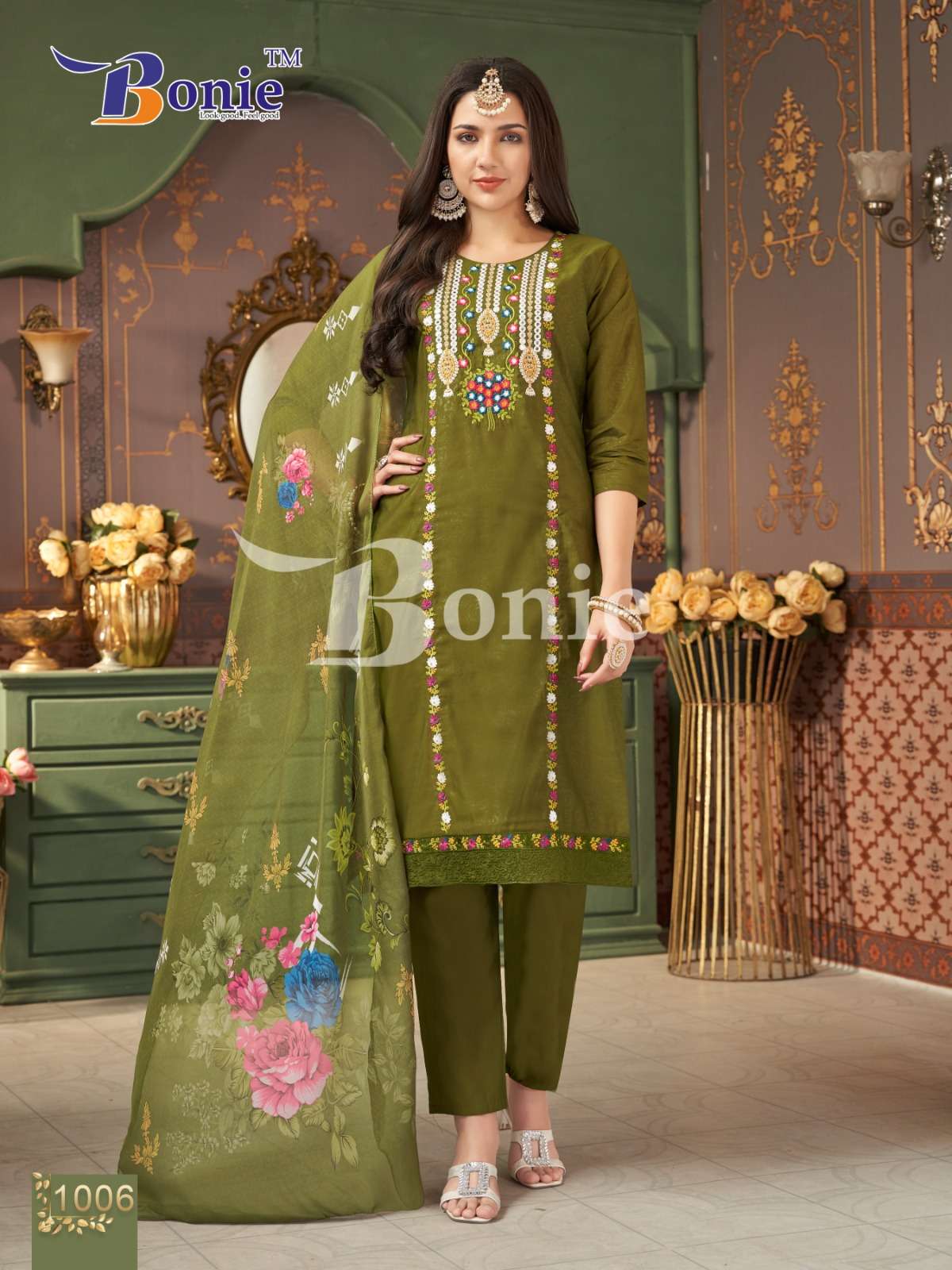 bonie farah vol 1 1001-1006 series designer readymade roman emborse salwar kameez catalogue surat