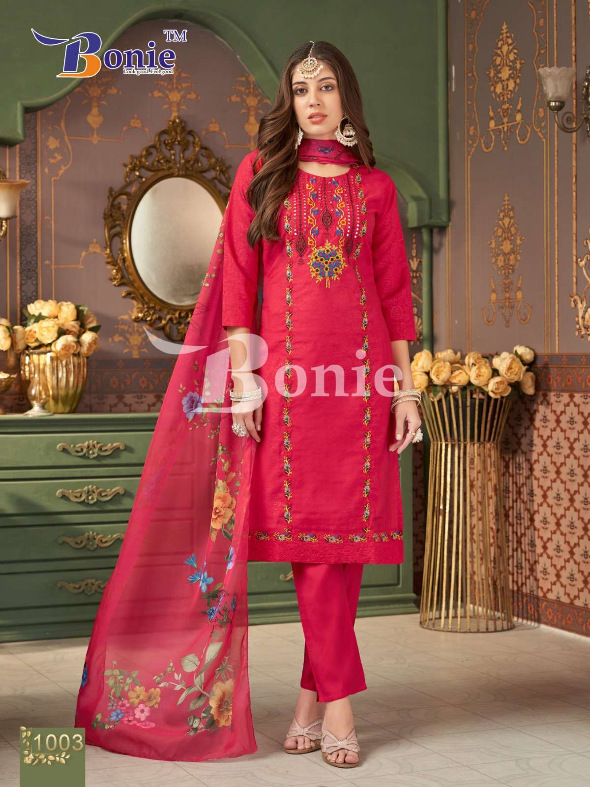 bonie farah vol 1 1001-1006 series designer readymade roman emborse salwar kameez catalogue surat