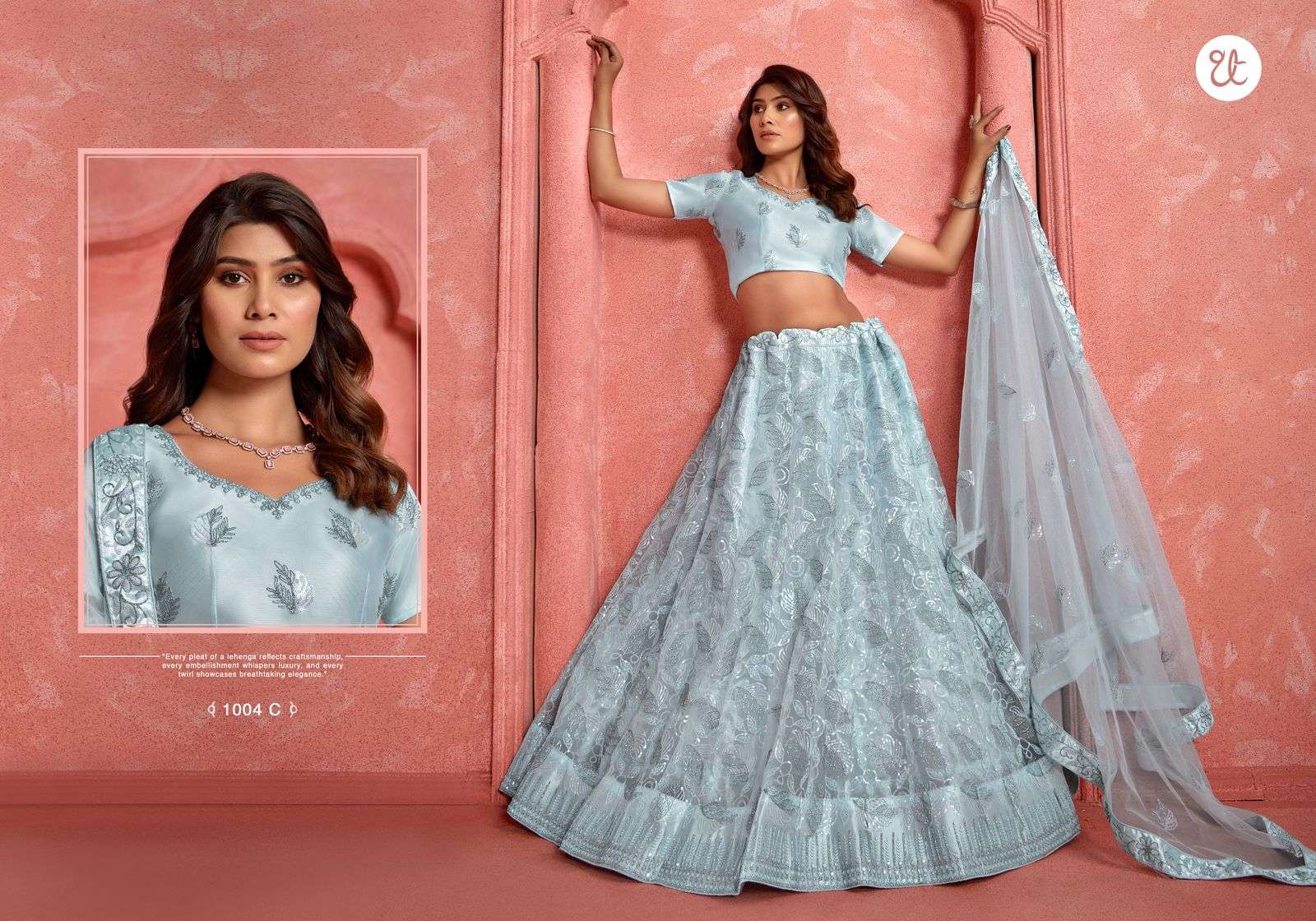 eeva vol 3 by threa thrill 1004 colors net with embroidery work wedding lehenga choli best price online surat india 