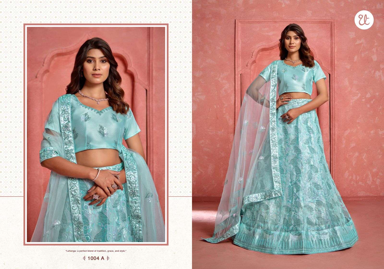 eeva vol 3 by threa thrill 1004 colors net with embroidery work wedding lehenga choli best price online surat india 