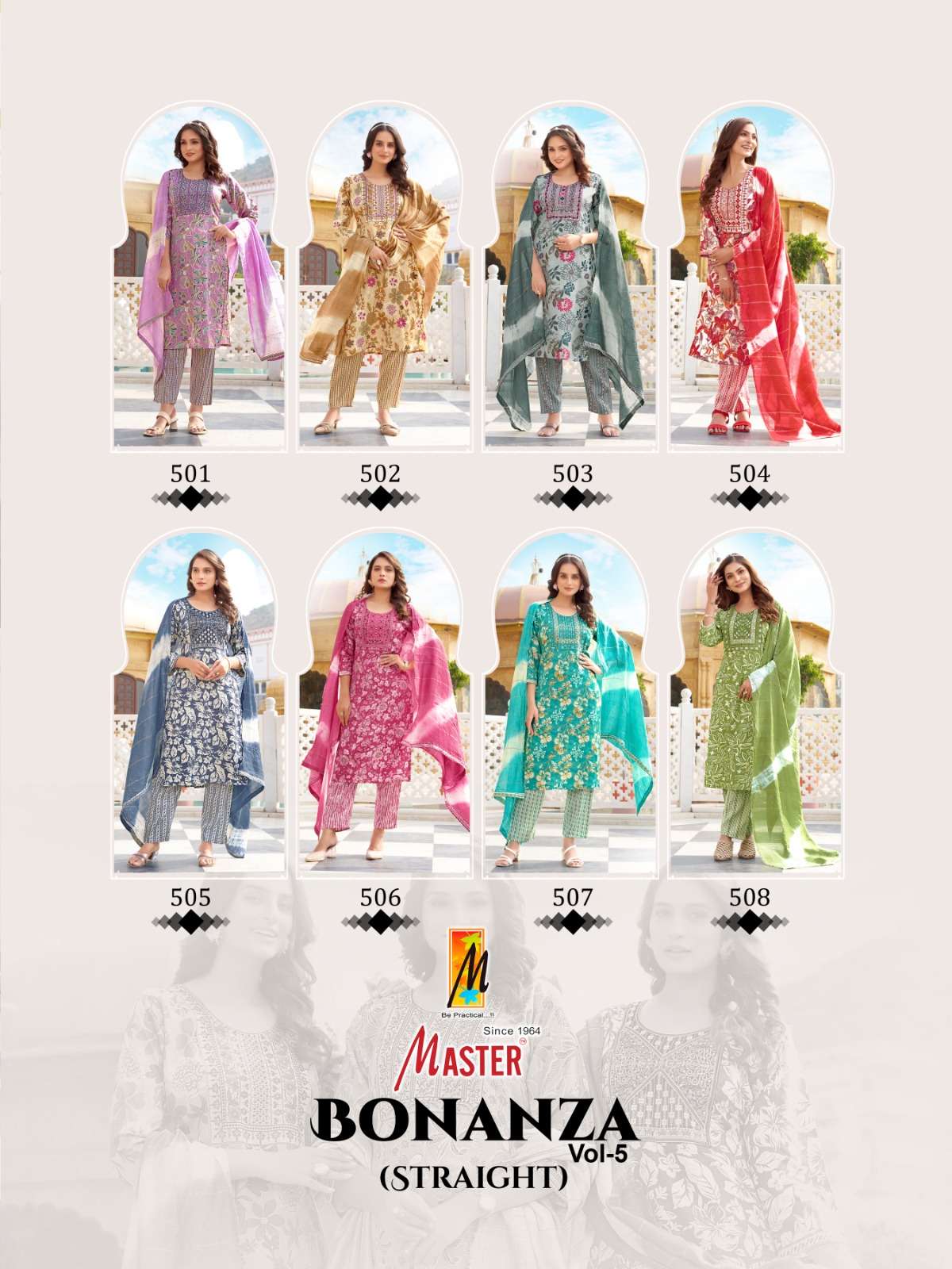 master bonanza vol-5 501-508 series designer salwar kameez catalogue online wholesale rate surat gujarat 