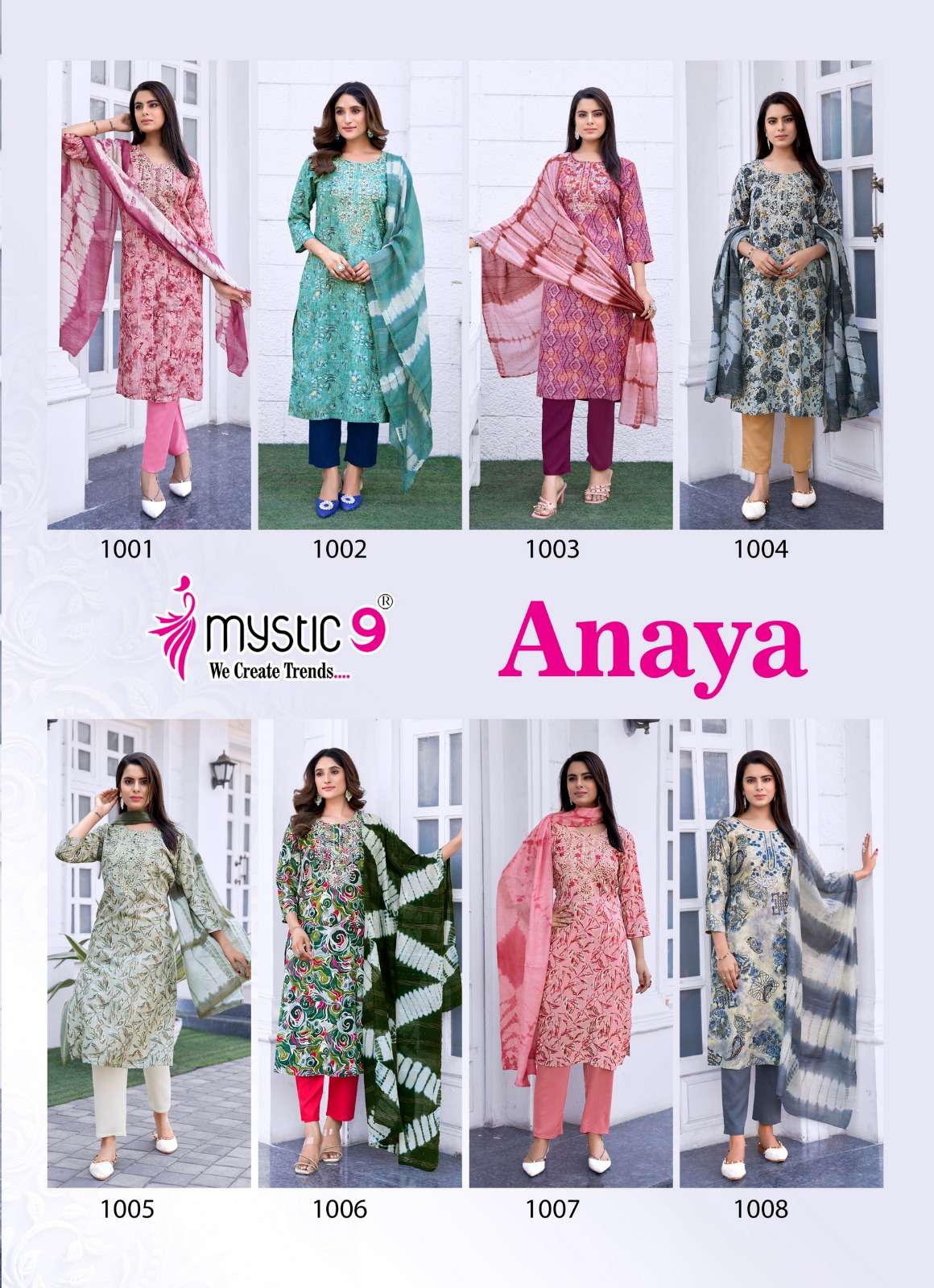 mystic anaya vol-1 1001-1008 series rayon lucknowi style designer kurtis catalogue wholesale price surat gujarat 