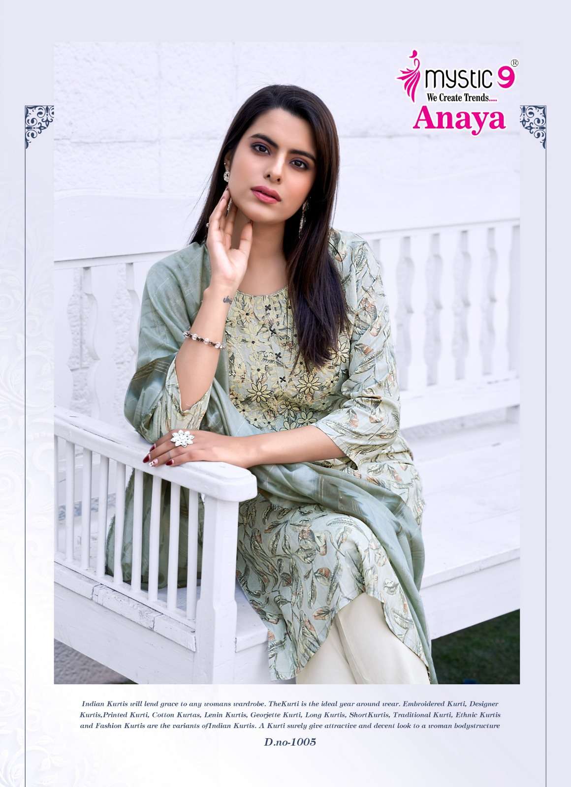 mystic anaya vol-1 1001-1008 series rayon lucknowi style designer kurtis catalogue wholesale price surat gujarat 