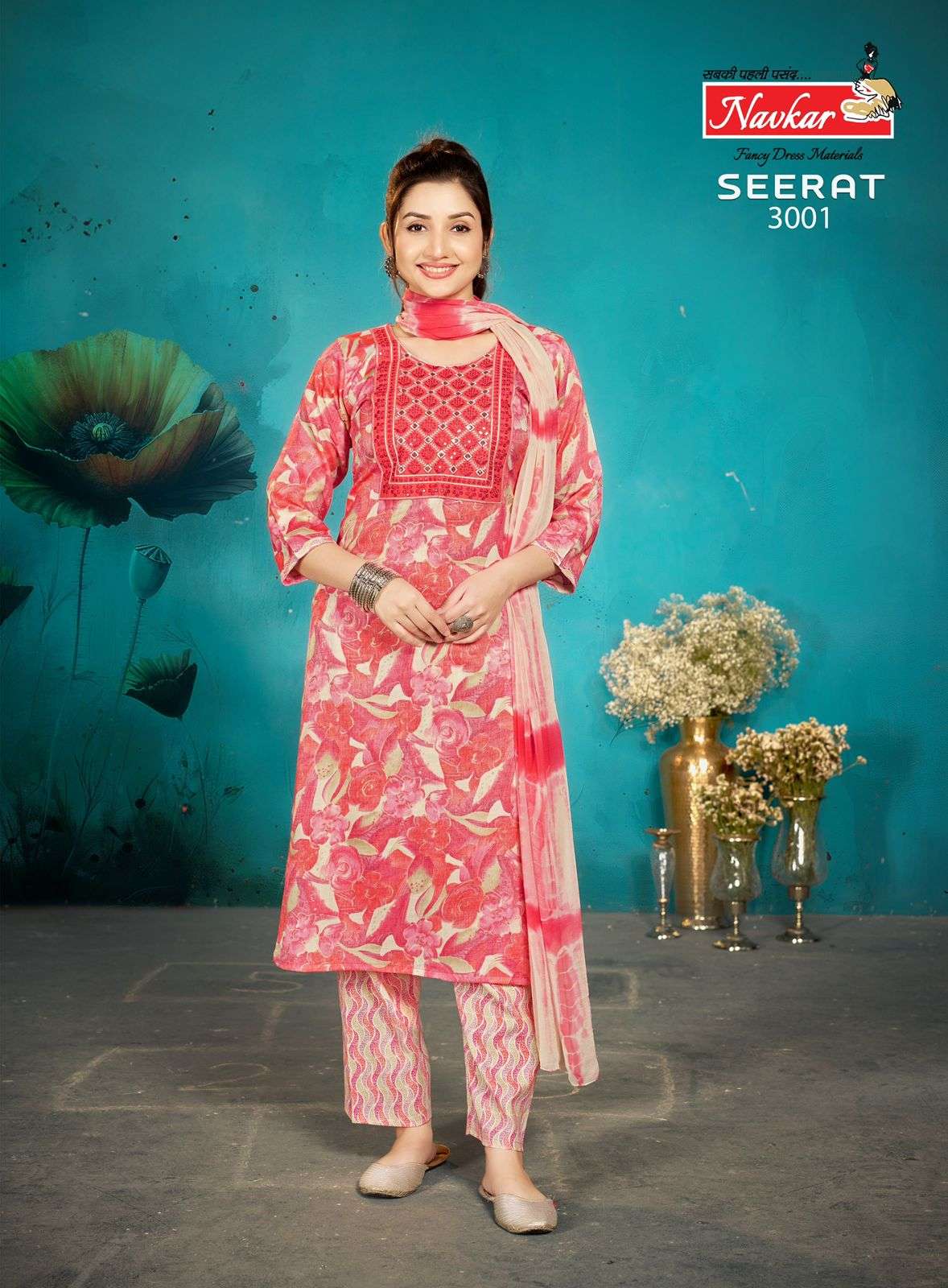 navkar creation seerat vol-3 3001-3008series trendy aliya cut kurtis latest catalogue supplier surat gujarat 
