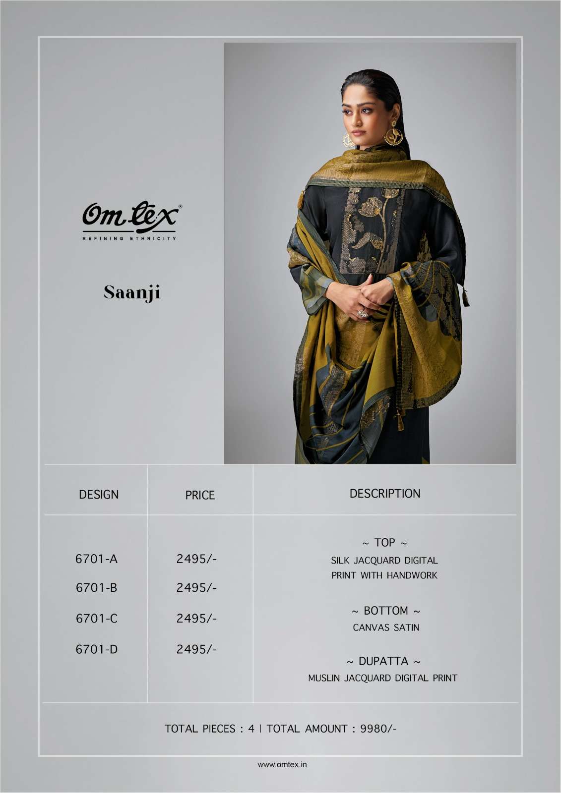 omtex saanji 6701 colour series designer silk jacquard digital hand work salwar kameez online shopping surat 