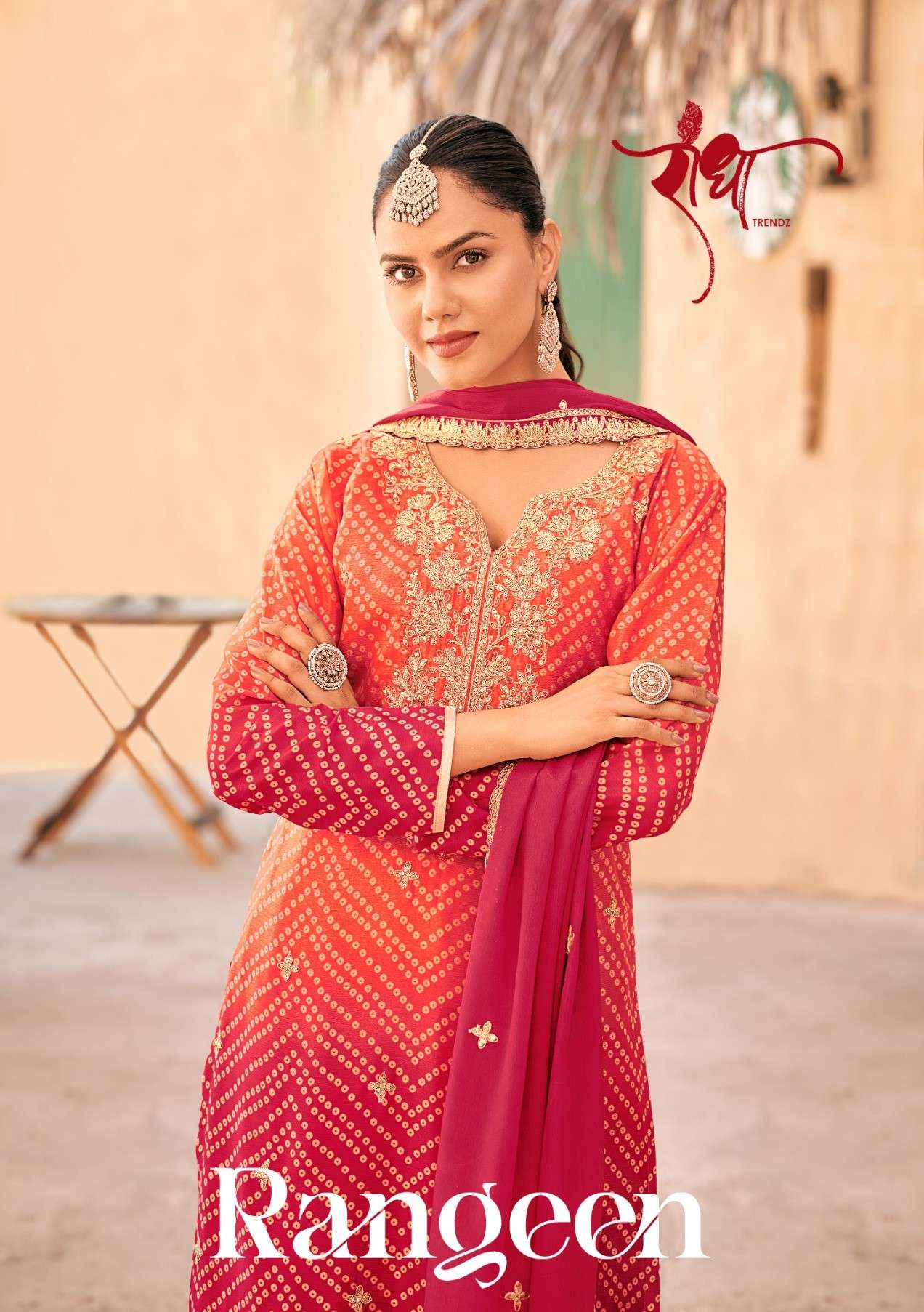 radha trendz rangeen 4011-4014 series digital print with embroidery work material catalogue surat gujarat 
