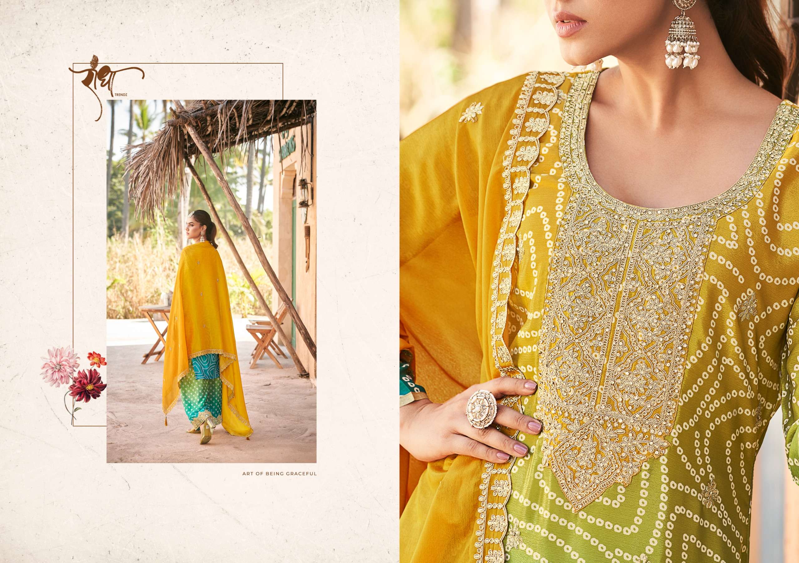 radha trendz rangeen 4011-4014 series digital print with embroidery work material catalogue surat gujarat 