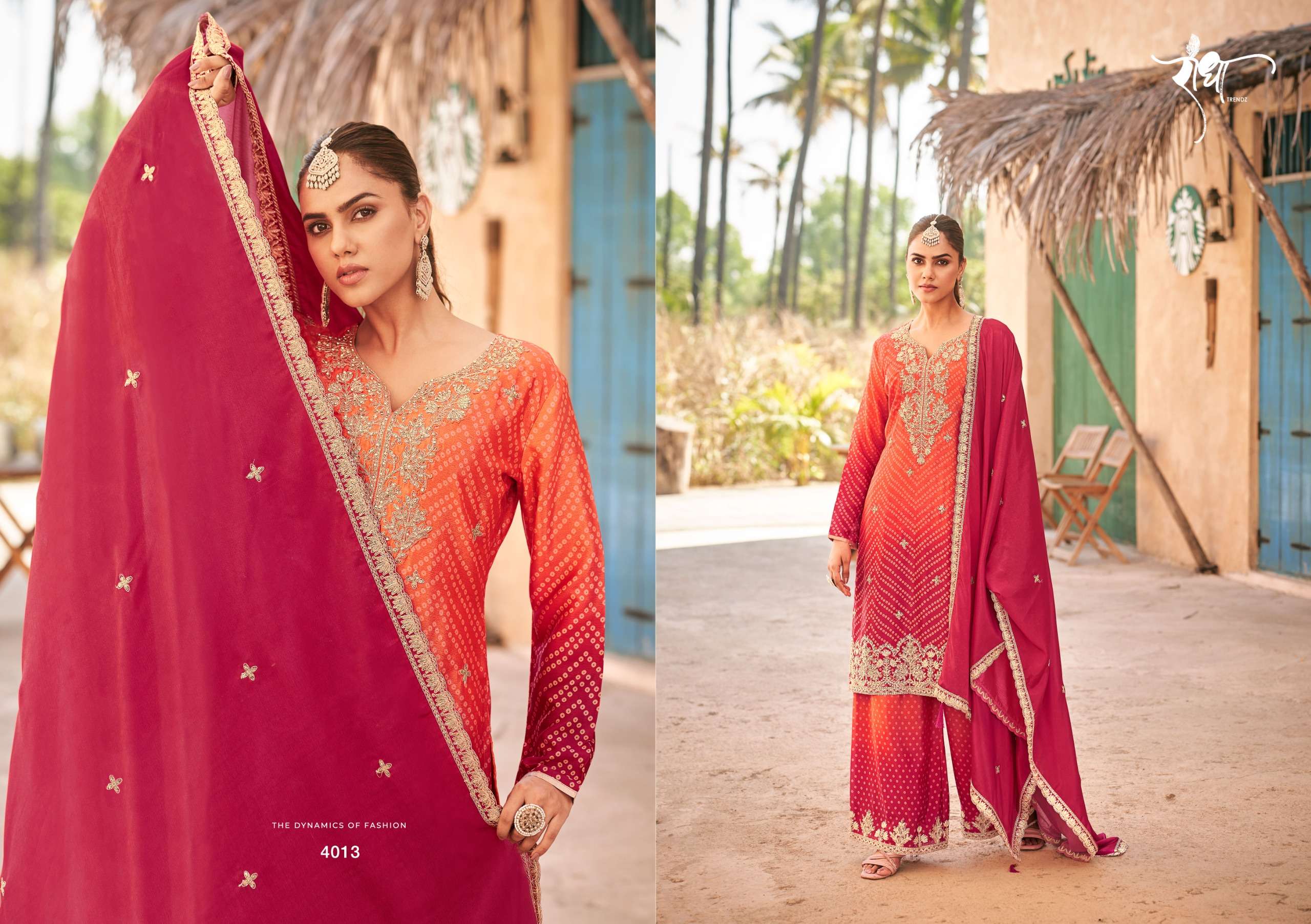radha trendz rangeen 4011-4014 series digital print with embroidery work material catalogue surat gujarat 