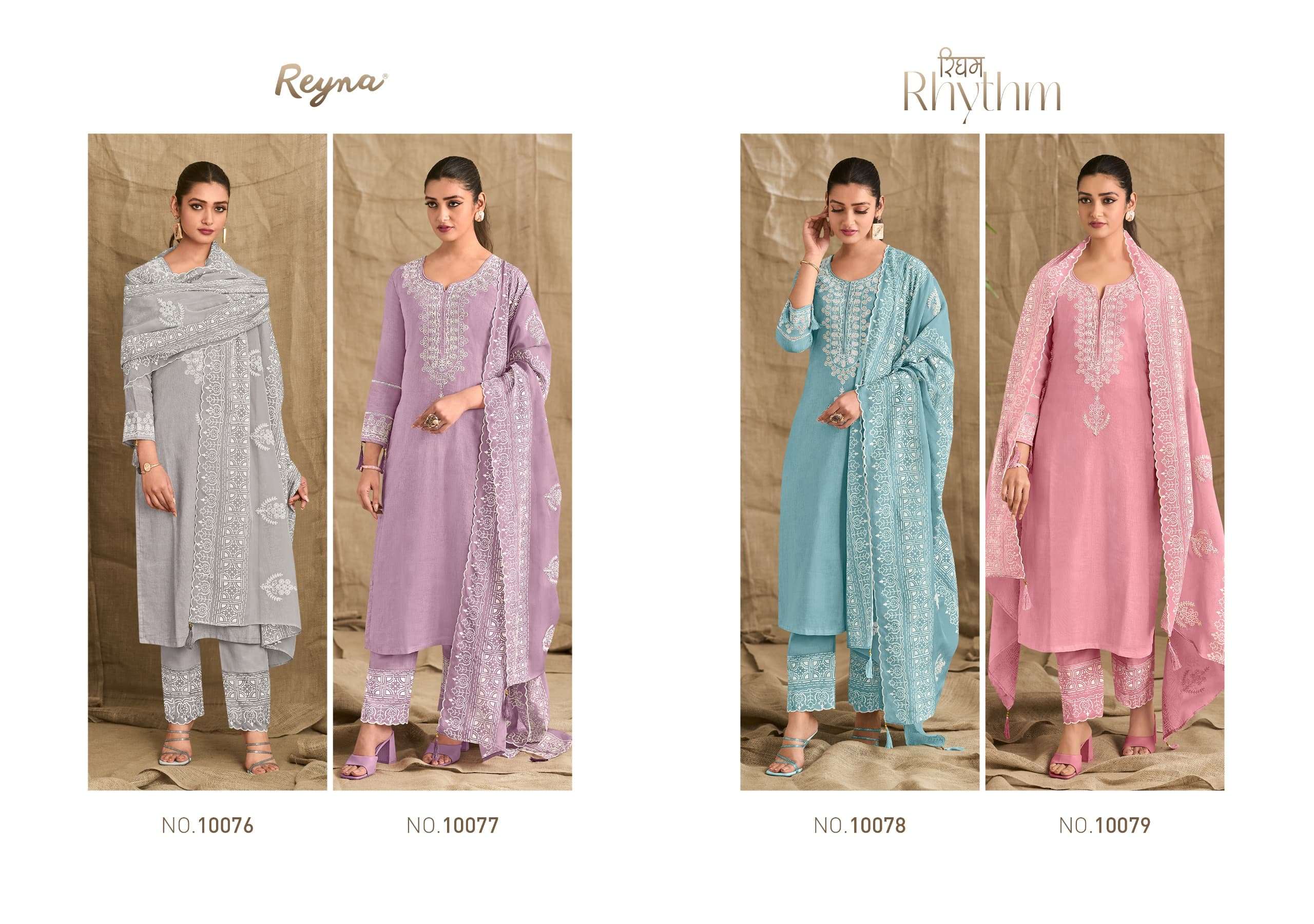 reyna rhythm 10076-10079 pakistani designer salwar kameez catalogue online purchasing surat gujarat 
