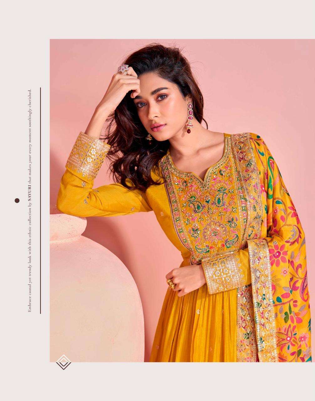 sayuri designer mayuri 5792-5794 series exclusive party wear chinon embroidered free size gown 3 pcs set to set catalogue surat