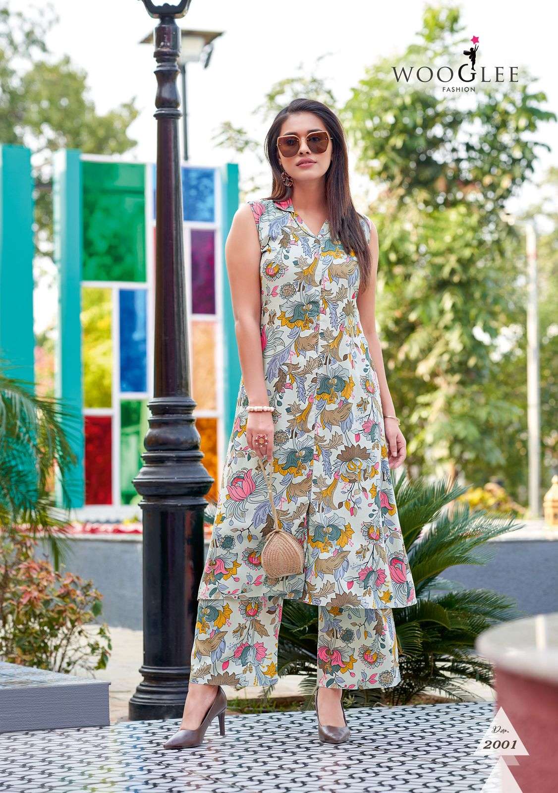 wooglee samiksha 2001-2006  designer rayon printed kurti pant set catalogue wholesalers surat 