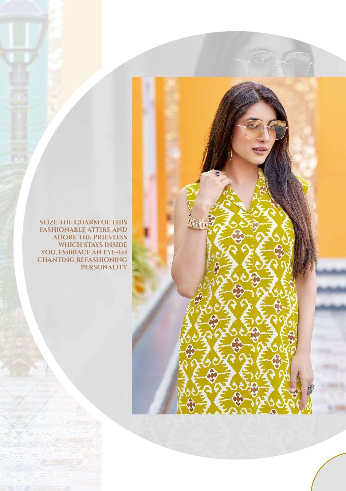 wooglee samiksha 2001-2006  designer rayon printed kurti pant set catalogue wholesalers surat 