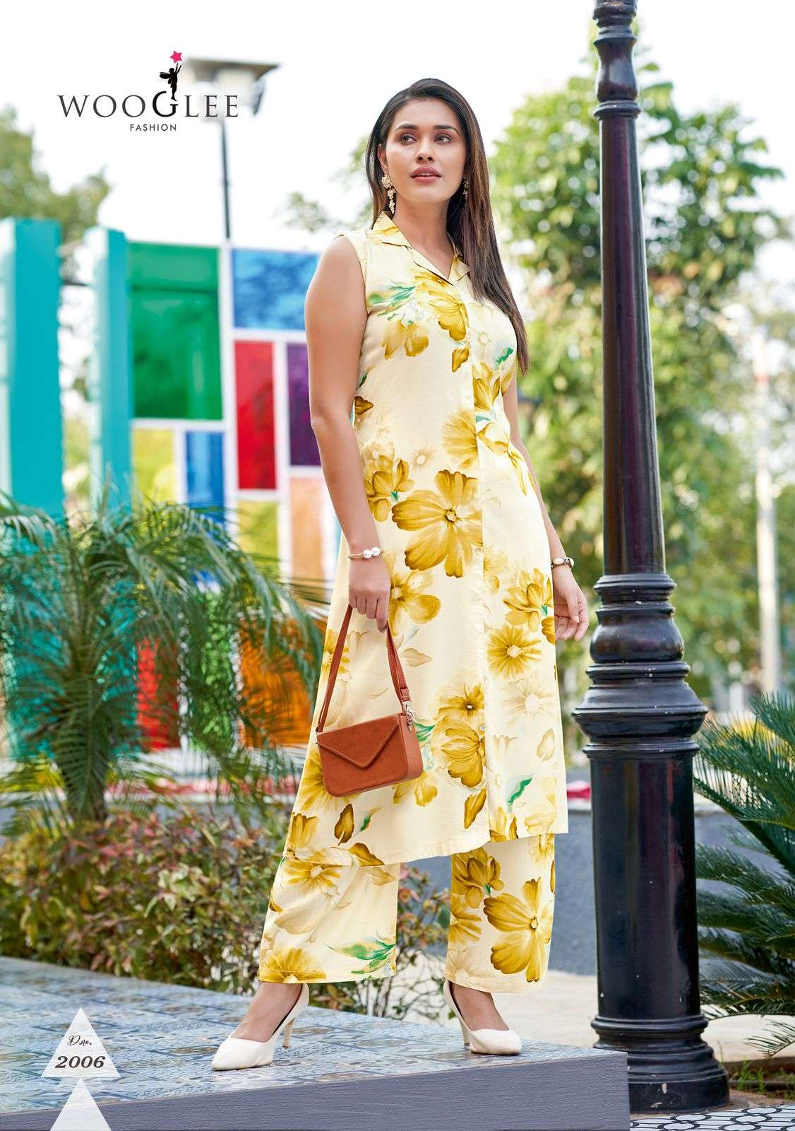 wooglee samiksha 2001-2006  designer rayon printed kurti pant set catalogue wholesalers surat 