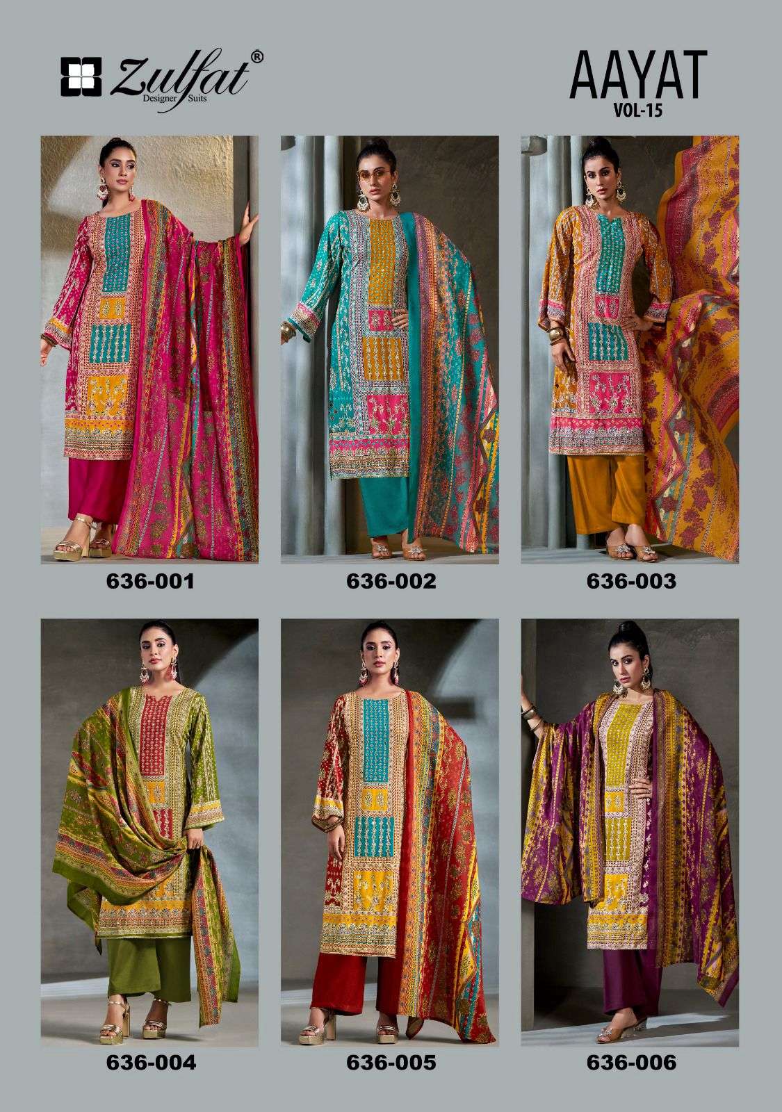 aayat vol 15 by zulfat designer suita colors series viscose rayon handwork and embroidery fancy salwar kameez best online price surat