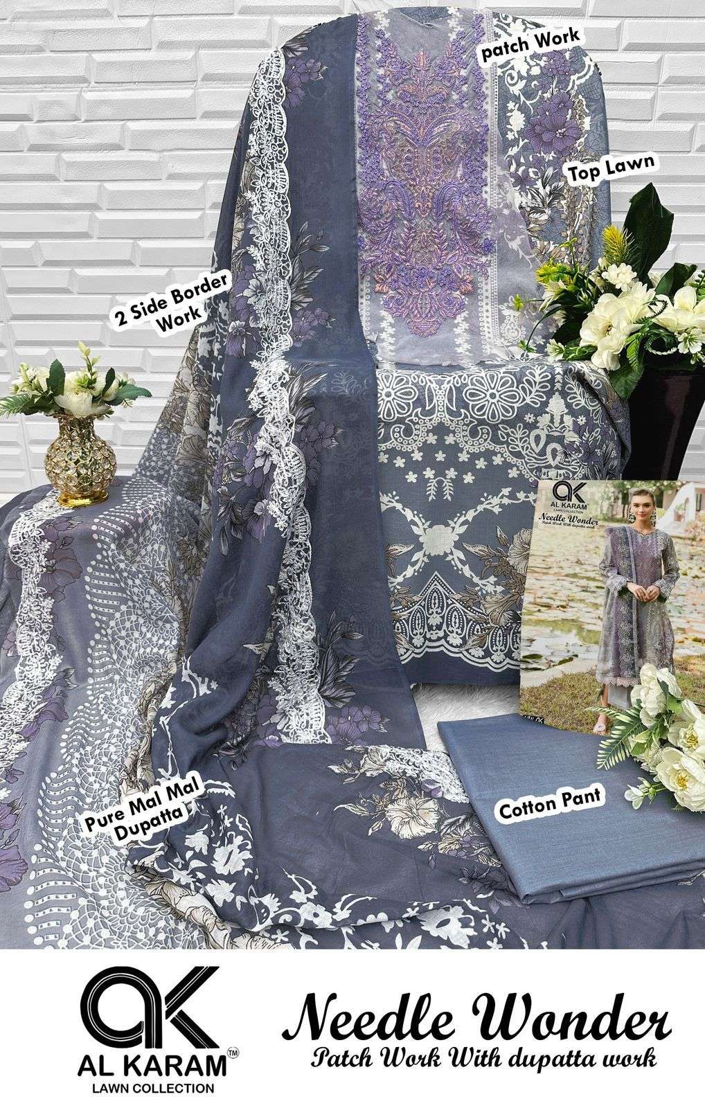 al karam needle wonder lawn cotton patch work designer salwar kameez embroidered best catalogue eid special price 